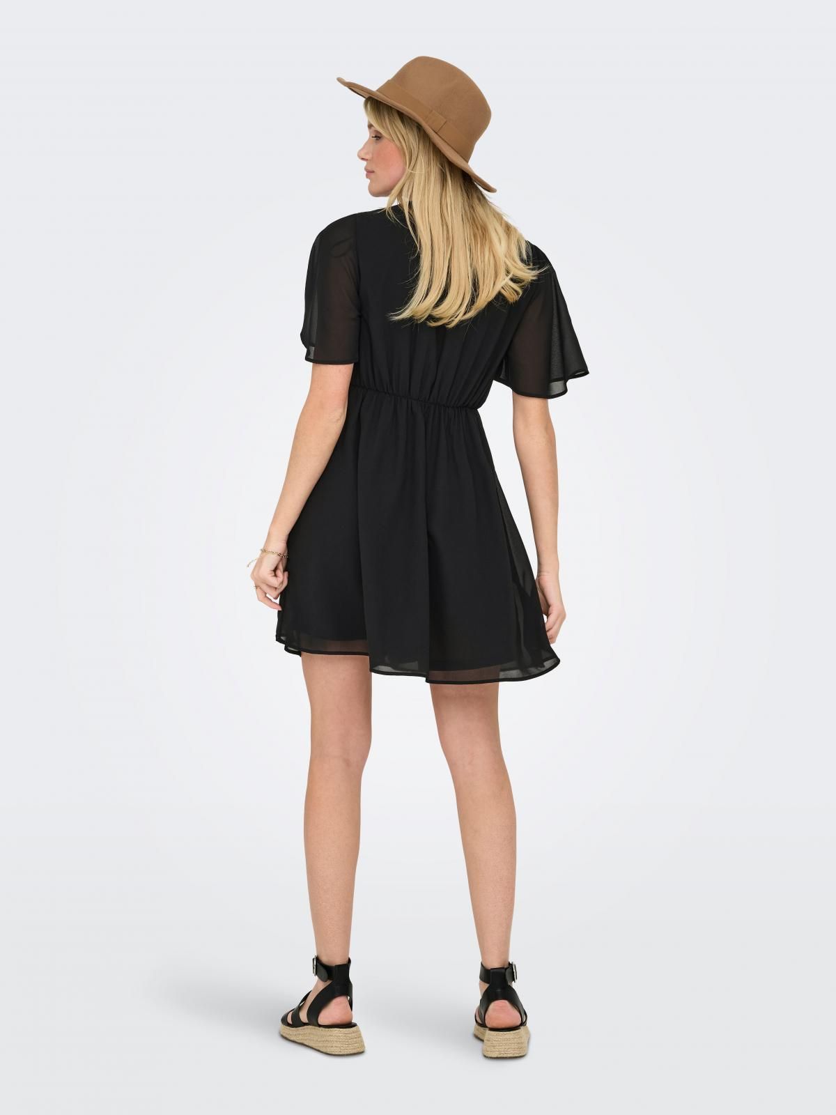 온리 브이넥 플레어 미니 원피스 15354759_2161 BLACK / BLACK - 상세 이미지 2