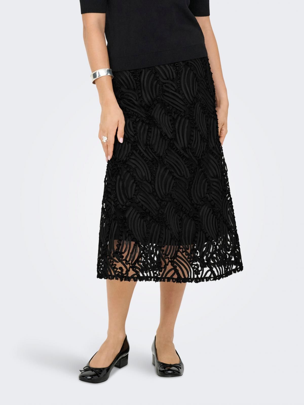 제이디와이 레이스 엘라스틱 미디 스커트 15373084_2161 BLACK / BLACK - 상품 이미지