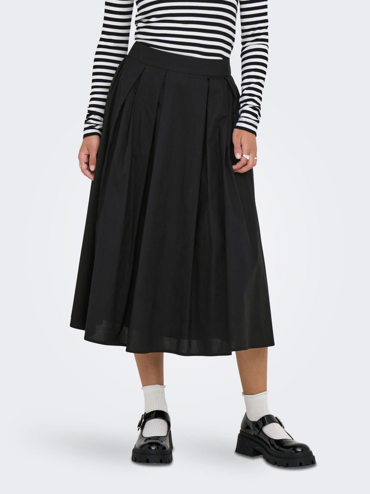 온리 베이직 롱 플레어 스커트 밴딩 15369555_2161 BLACK / BLACK - 상품 이미지