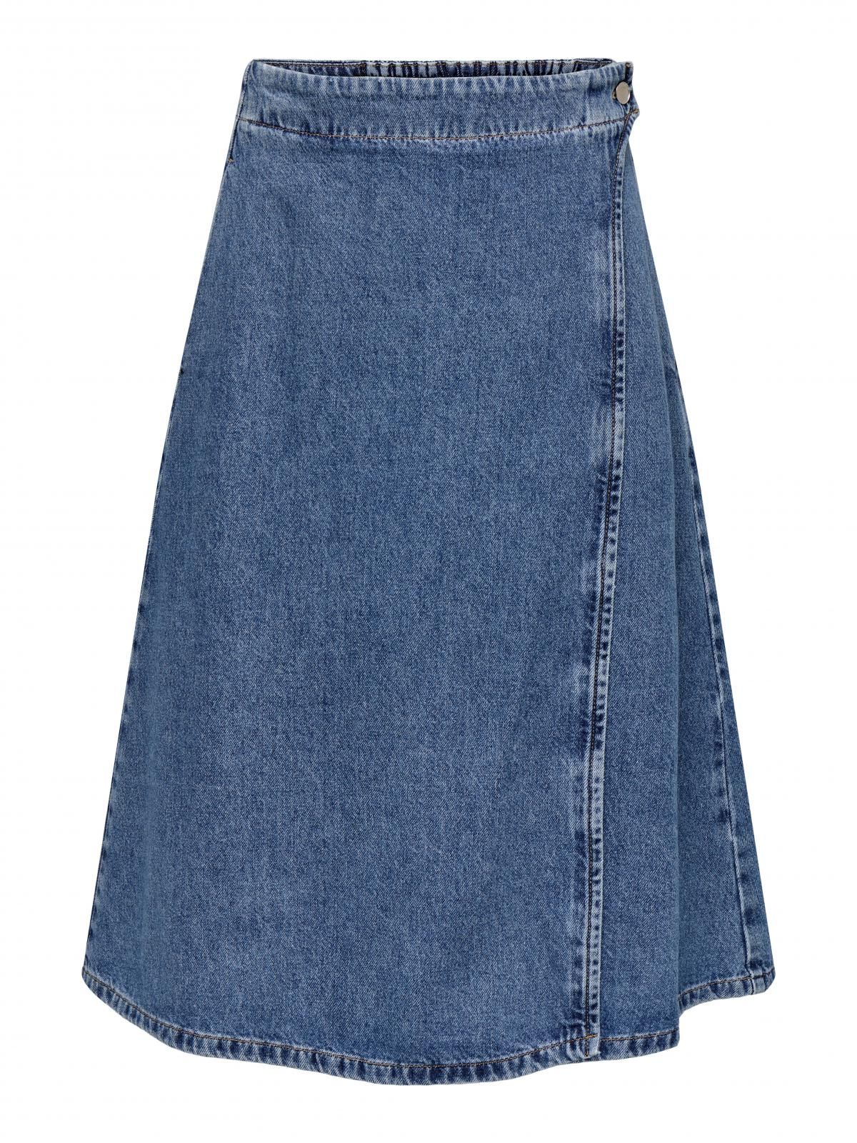 온리 데님 랩스타일 밴딩 미디 스커트 15350339_2115 BLUE / MEDIUM BLUE DENIM - 상세 이미지 3