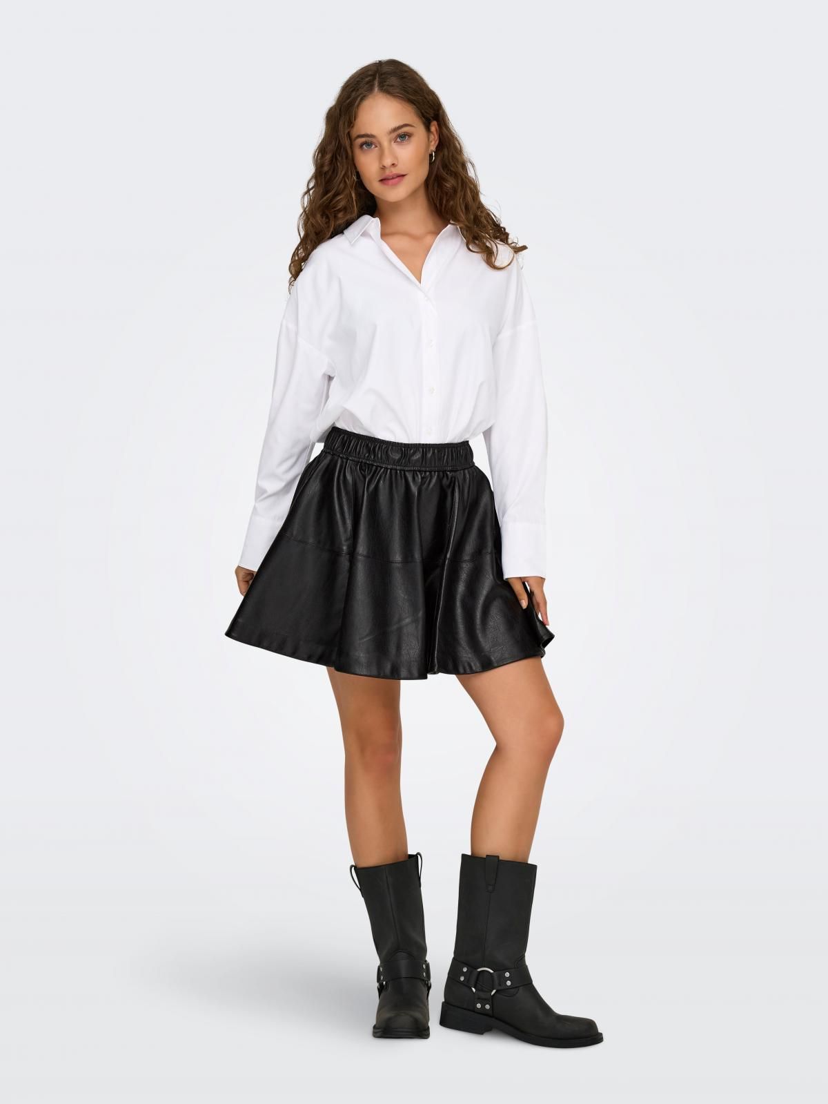 온리 테크니컬 하이웨이스트 미니 레더 스커트 15355512_2161 BLACK / BLACK - 상세 이미지 5