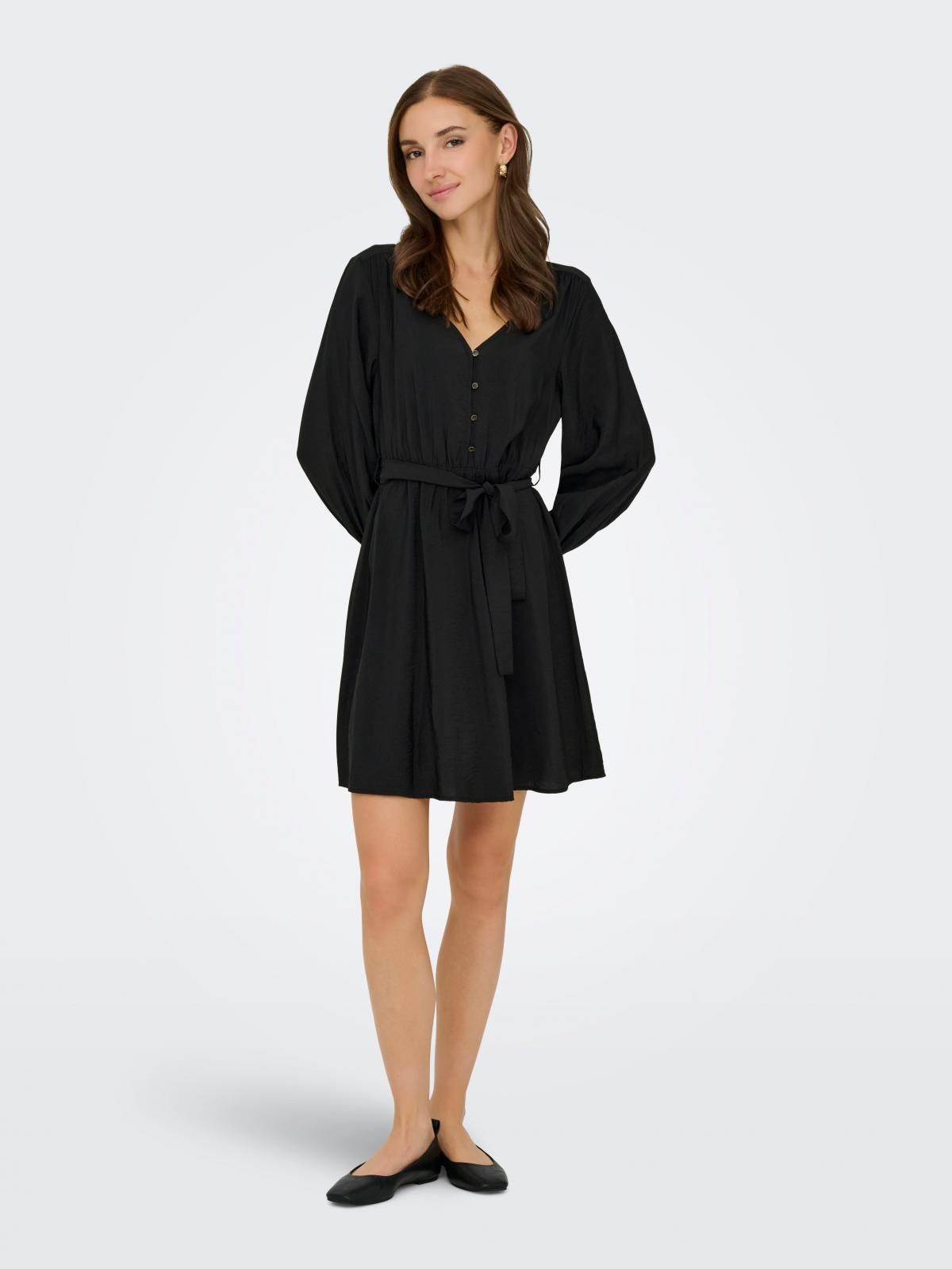 제이디와이 모던 브이넥 벨티드 미니 원피스 15359478_2161 BLACK / BLACK - 상세 이미지 5