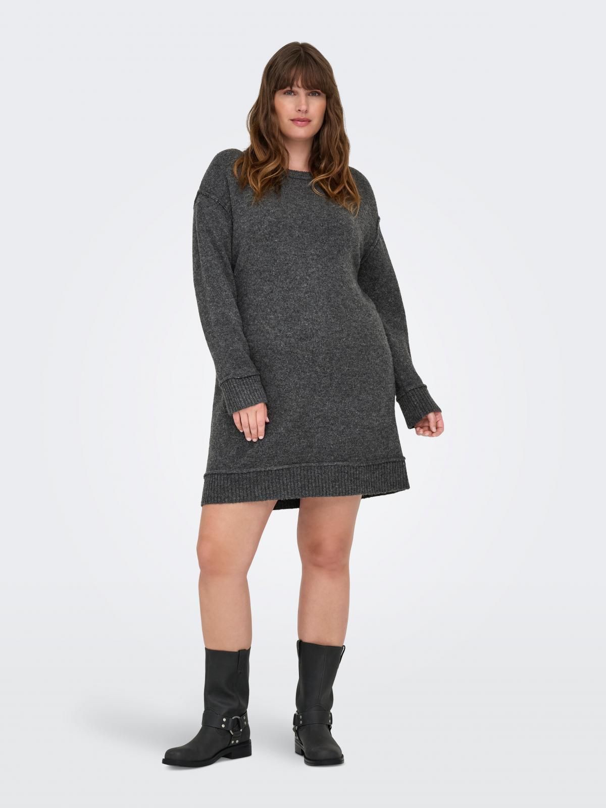온리 빅사이즈 라운드넥 니트 원피스 15358932_2382 GREY / MEDIUM GREY MELANGE - 상세 이미지 2