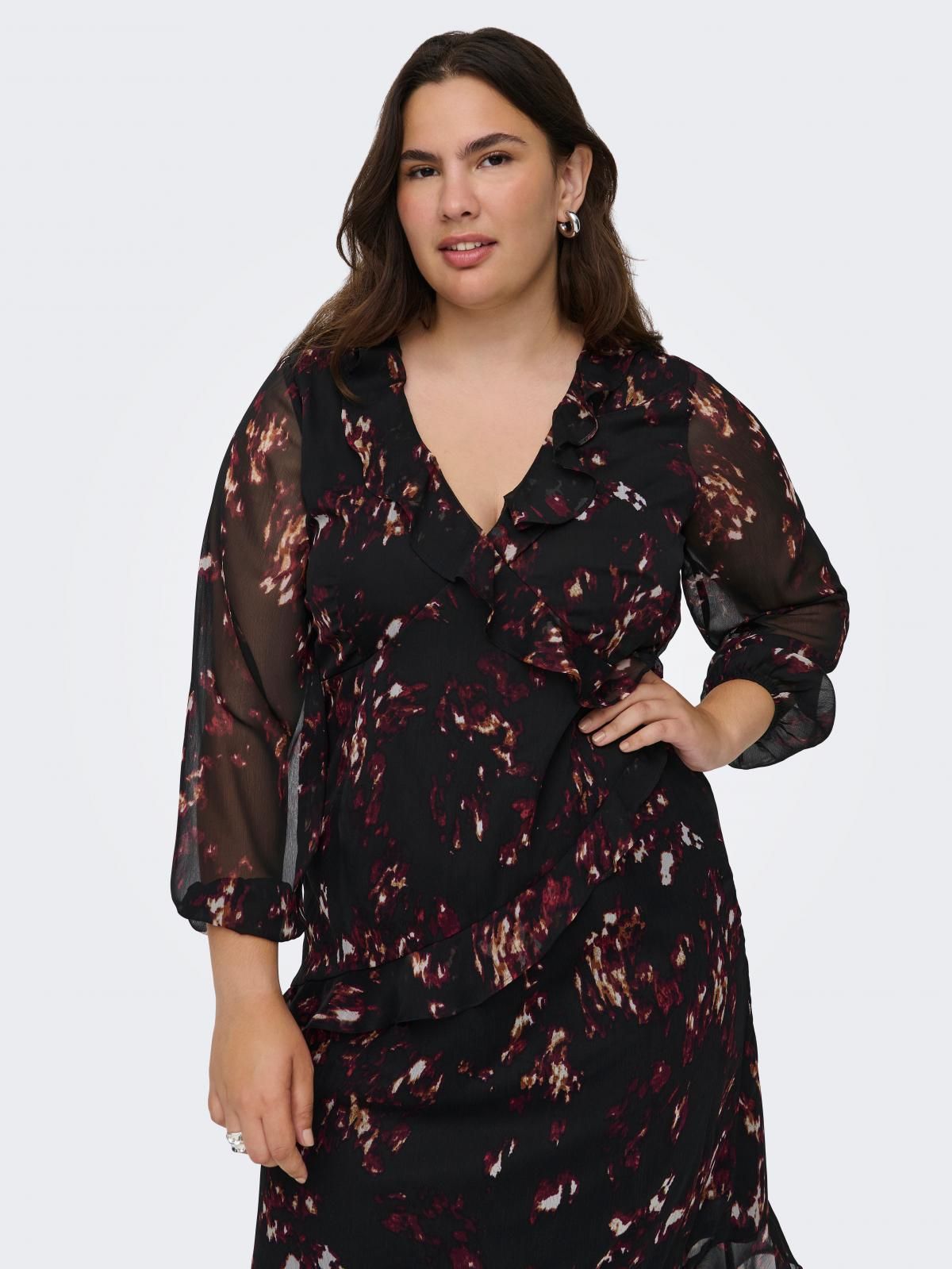 온리 빅사이즈 쉬폰 프릴 랩 미디 원피스 15358747_2161_1223373 BLACK / BLACK 이미지 6