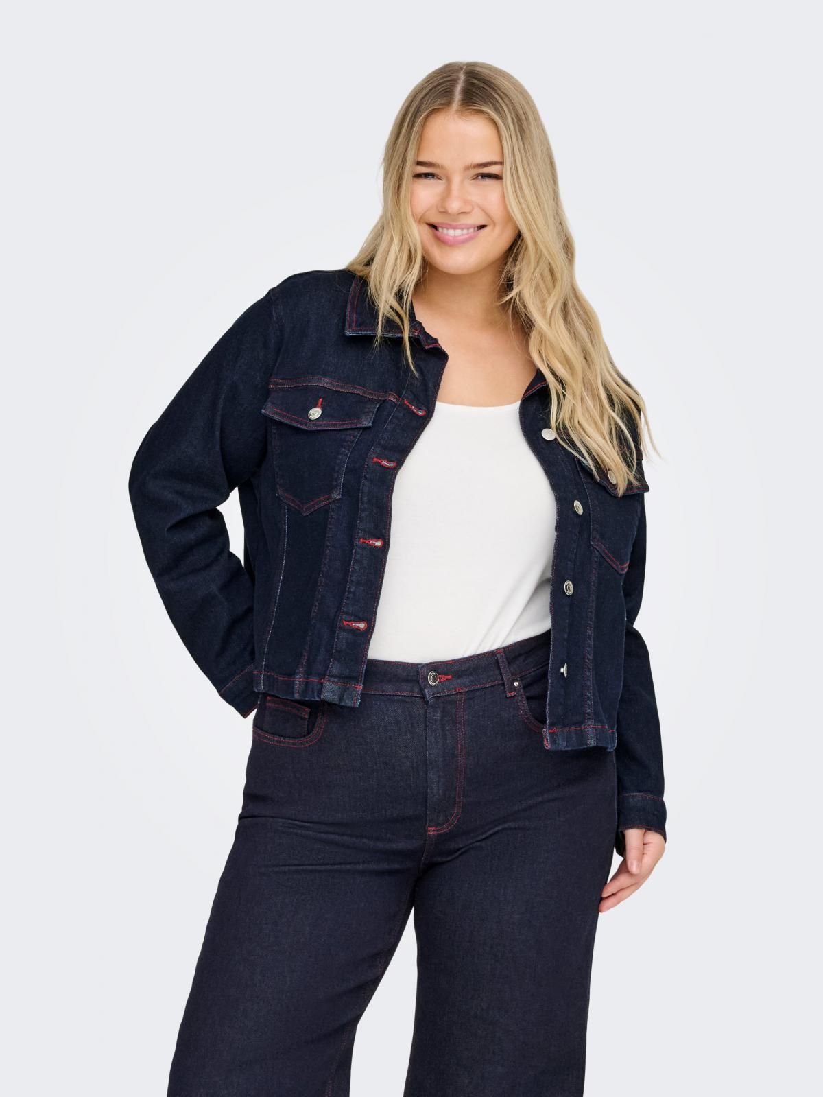 온리 빅사이즈 데님 테크니컬 크롭 재킷 15358039_2114_1222130 BLUE / DARK BLUE DENIM - 상품 이미지