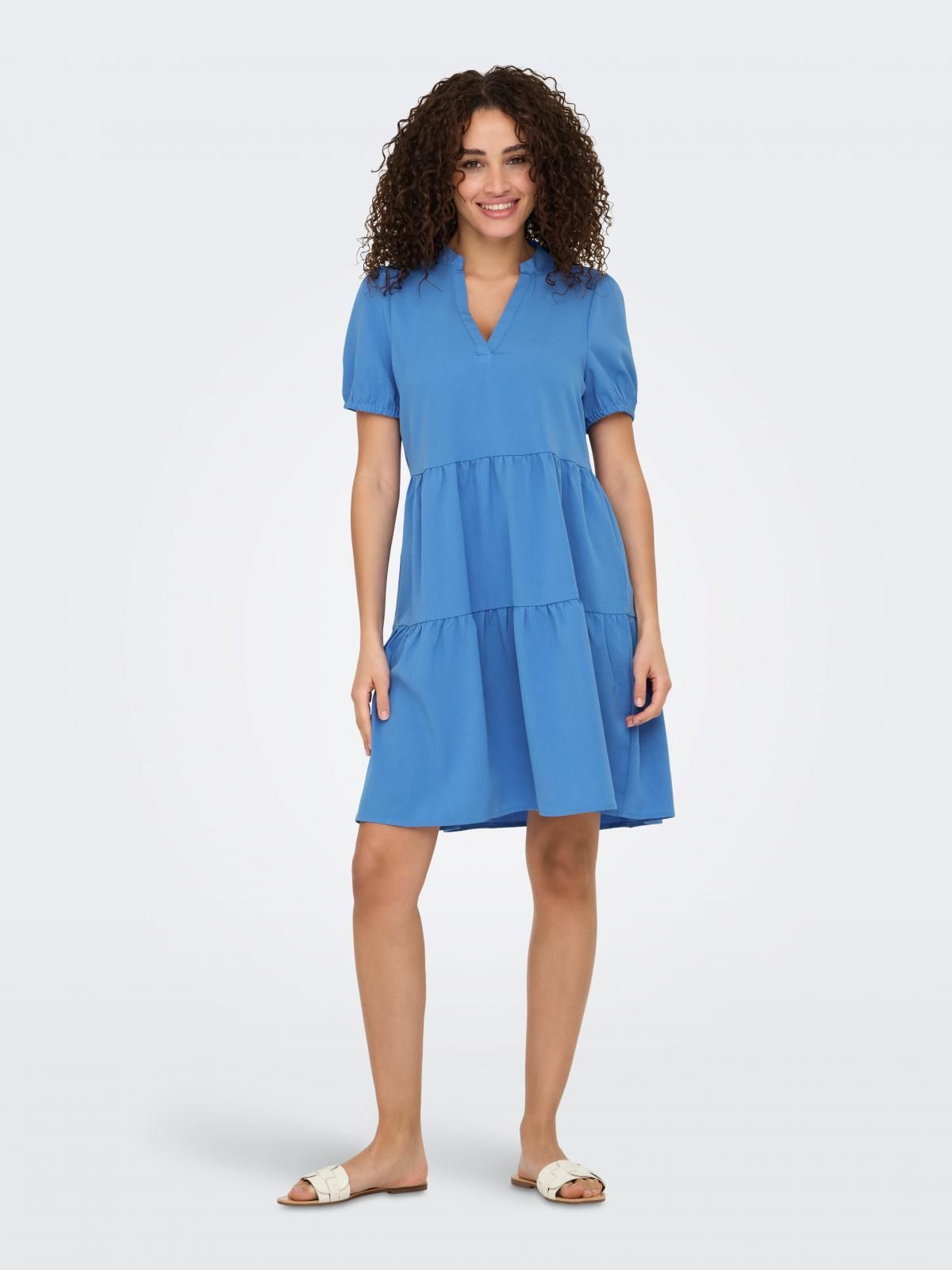 온리 브이넥 티어드 미니 원피스 15342649_1278 BLUE / REGATTA - 상세 이미지 5