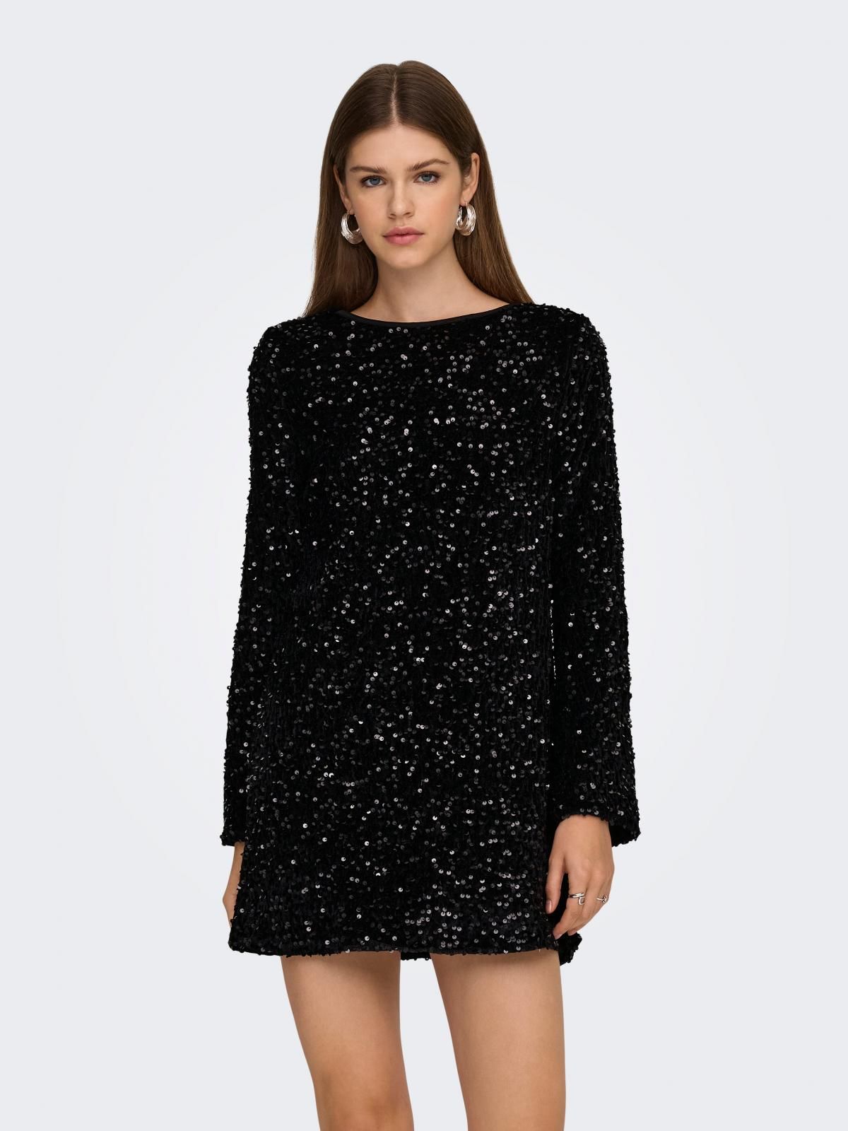 온리 시퀸 미니 원피스 라운드넥 15339408_2161_1243746 BLACK / BLACK - 상품 이미지