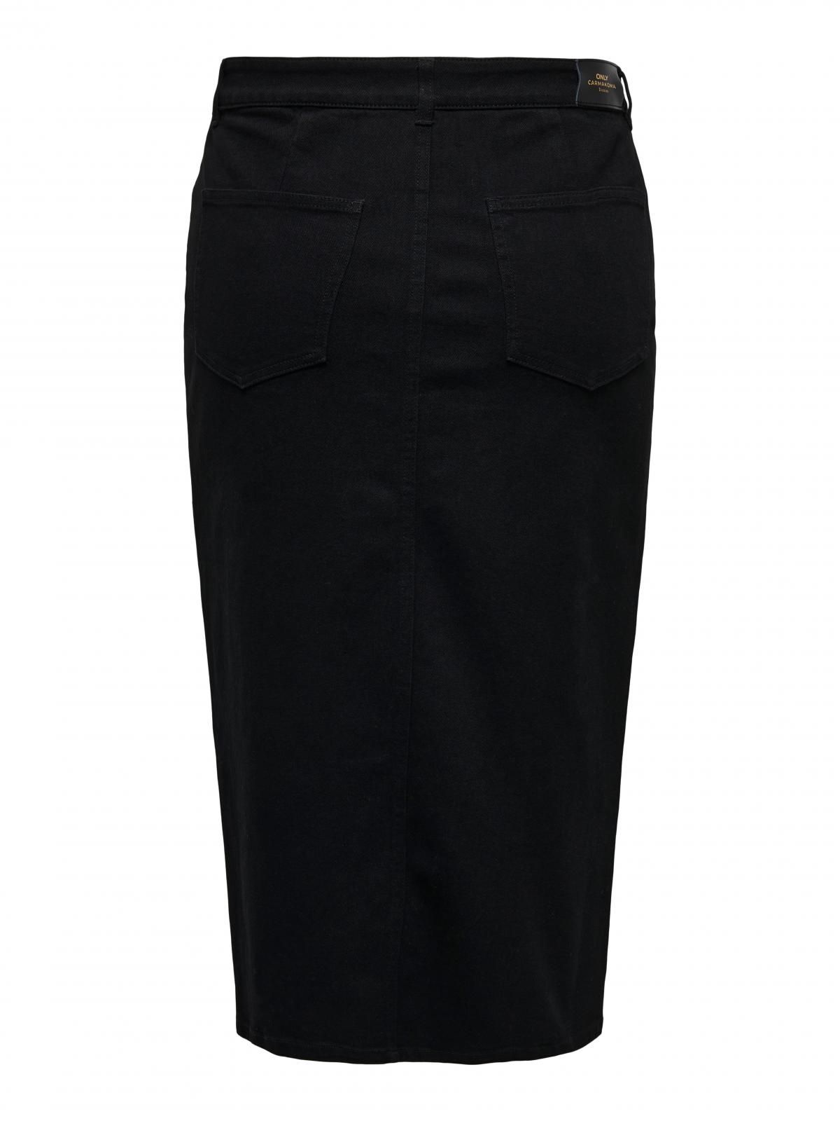 온리 빅사이즈 코튼 슬릿 미디 스커트 15324767_2103 BLACK / BLACK DENIM - 상세 이미지 4