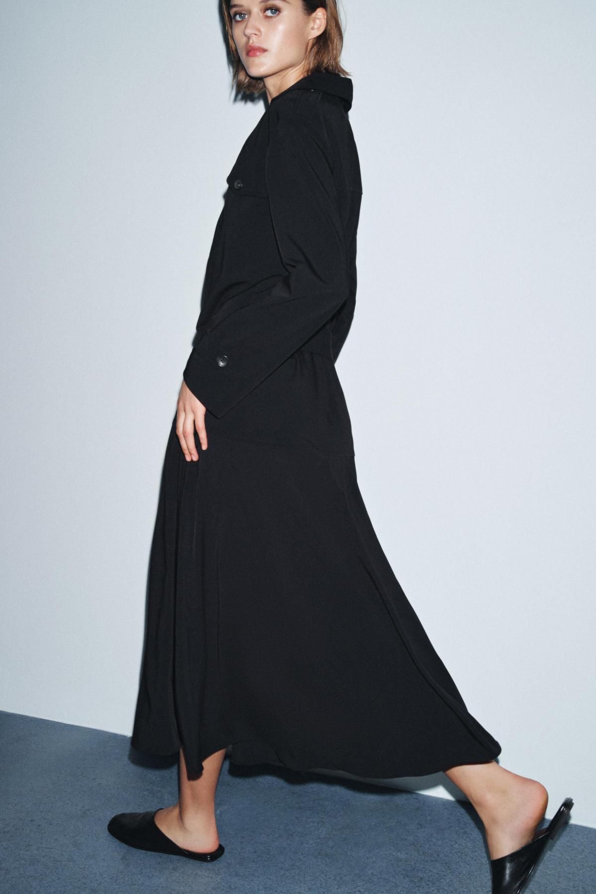 자라 테크니컬 트렌치 롱 원피스 벨트 9734/312 BLACK - 상세 이미지 5