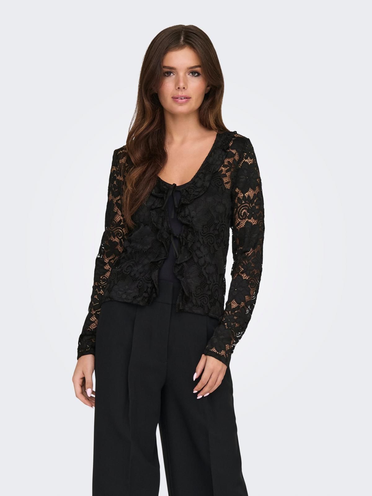 제이디와이 레이스 블랙 브이넥 가디건 15352632_2161 BLACK / BLACK - 상품 이미지