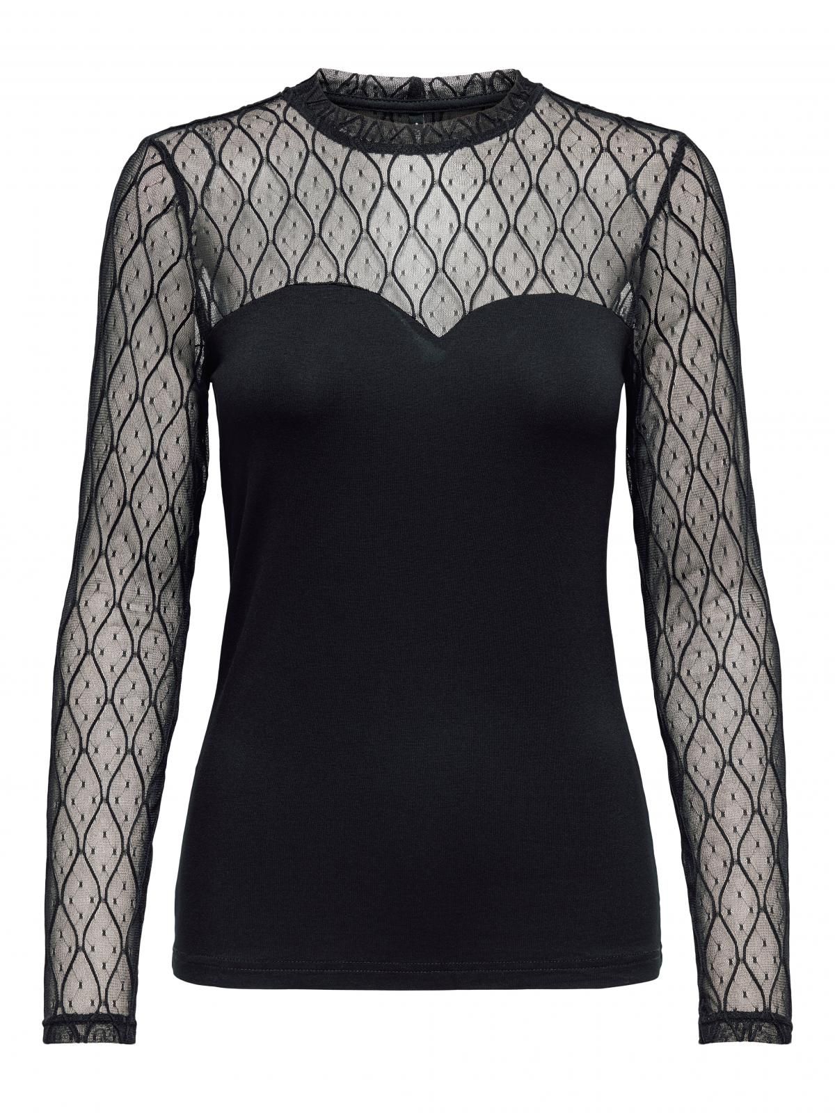 온리 레이스 시스루 라운드넥 긴팔 탑 15352873_2161 BLACK / BLACK - 상세 이미지 4
