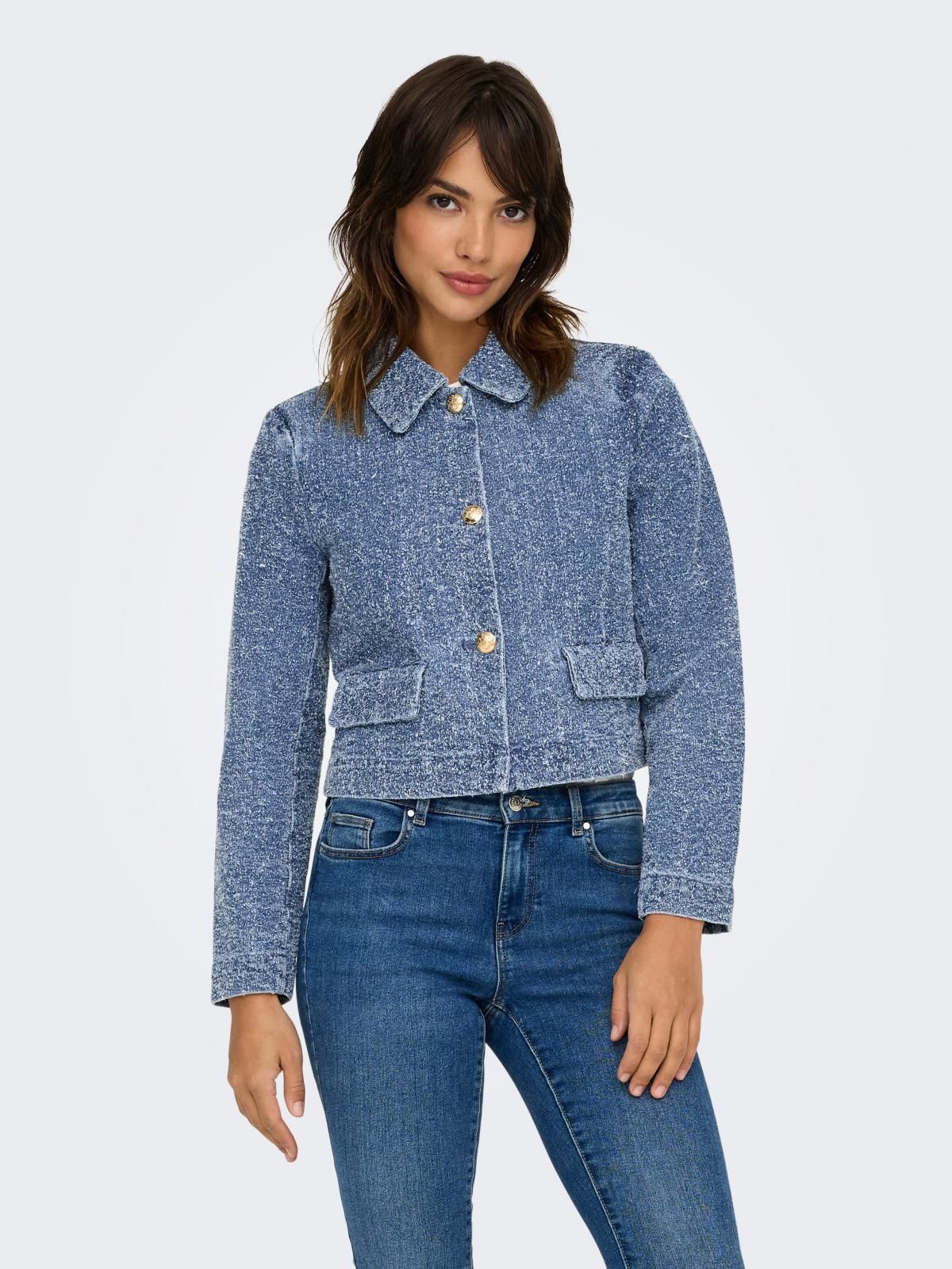 제이디와이 테크니컬 트위드 크롭 재킷 15341468_2115 BLUE / MEDIUM BLUE DENIM - 상품 이미지