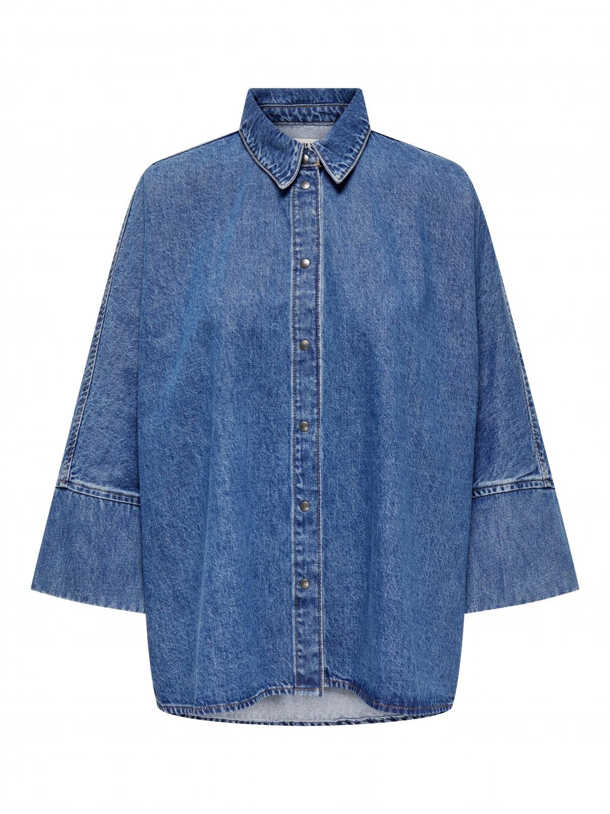 온리 오버사이즈 미드워시 데님 셔츠 15332126_2115 BLUE / MEDIUM BLUE DENIM - 상세 이미지 3