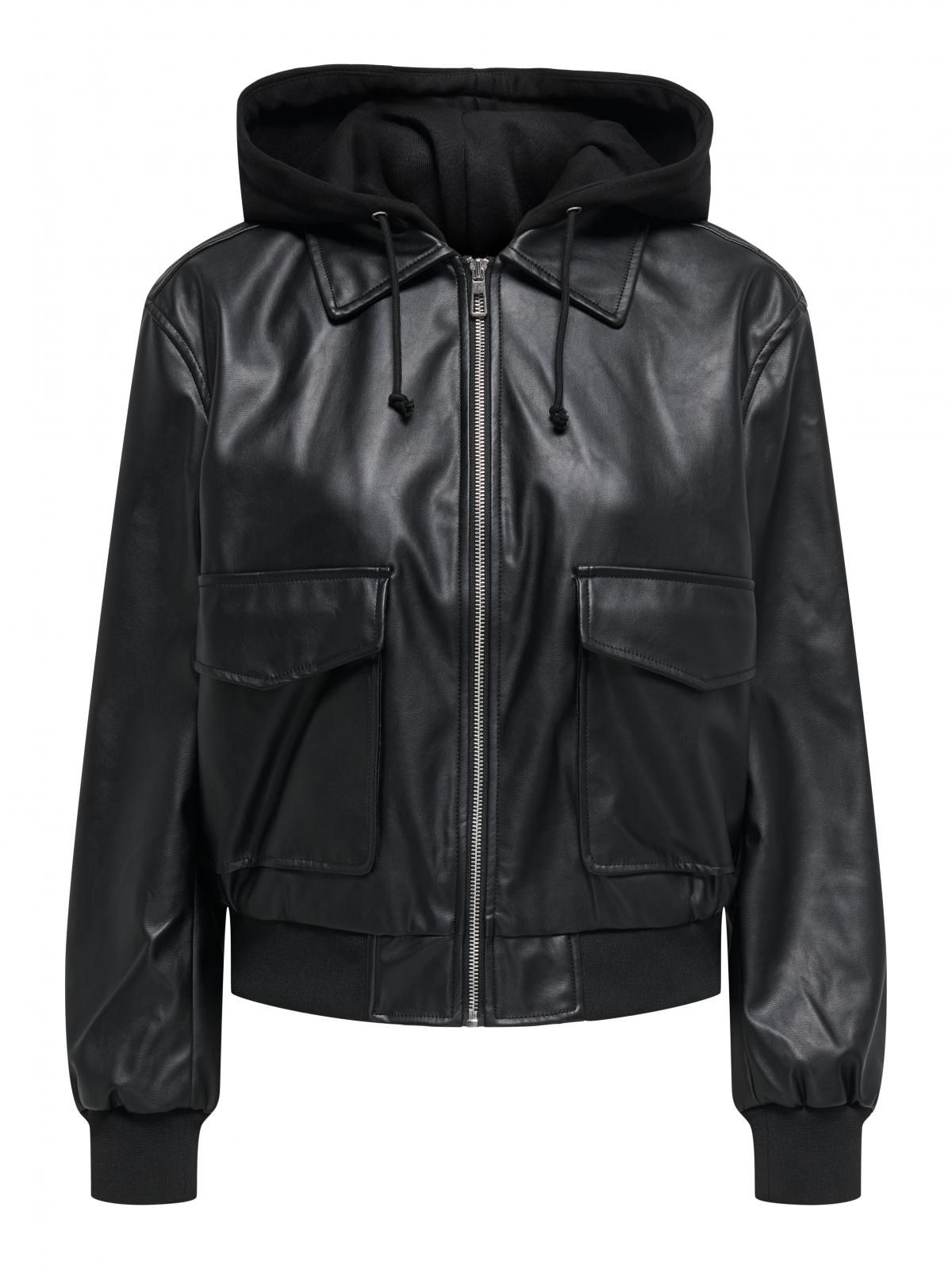 온리 트렌디 블랙 레더 집업 재킷 15349076_2161 BLACK / BLACK - 상세 이미지 3