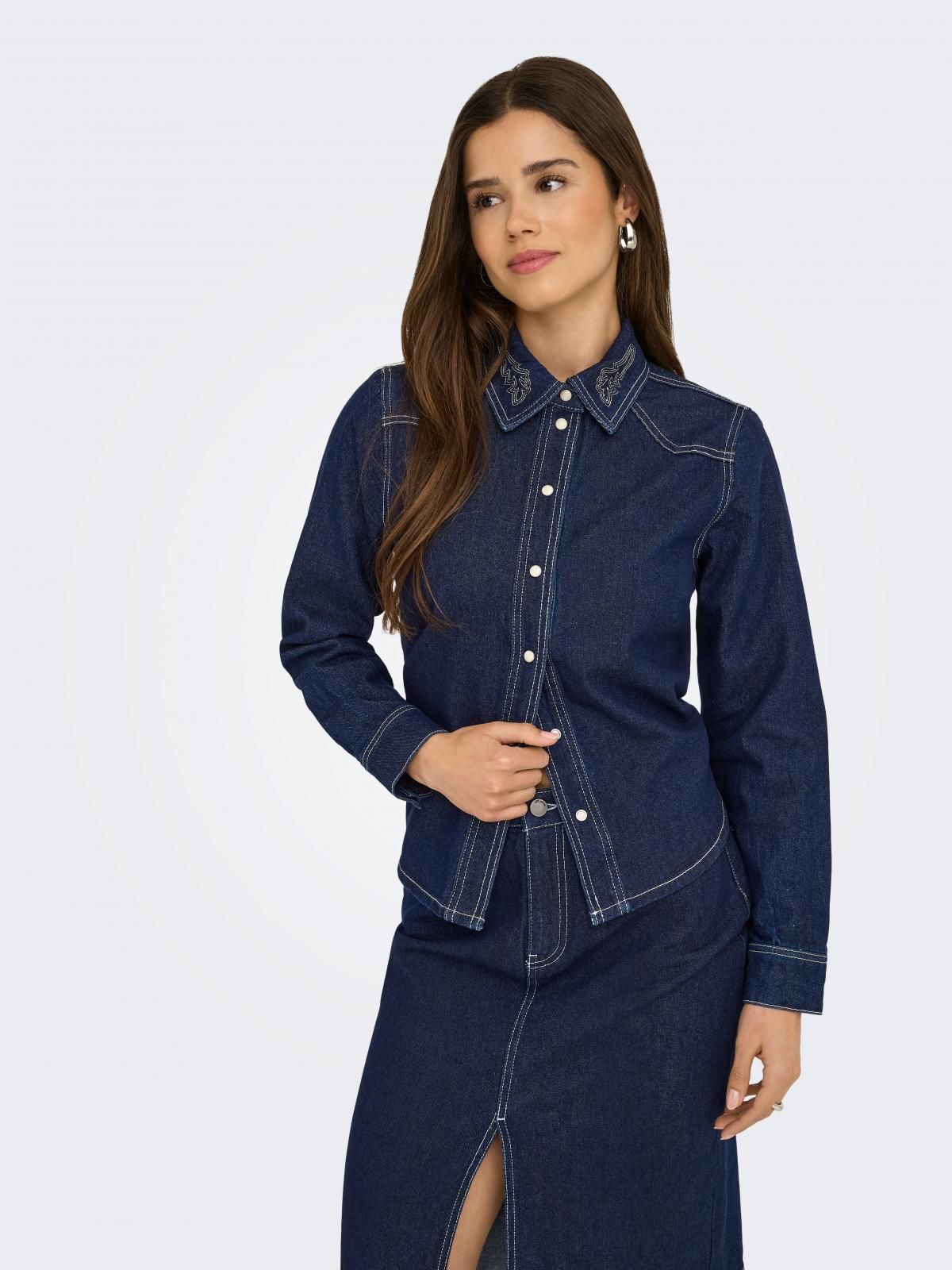 제이디와이 스티치 테크니컬 데님 셔츠 15347522_2114 BLUE / DARK BLUE DENIM - 상품 이미지