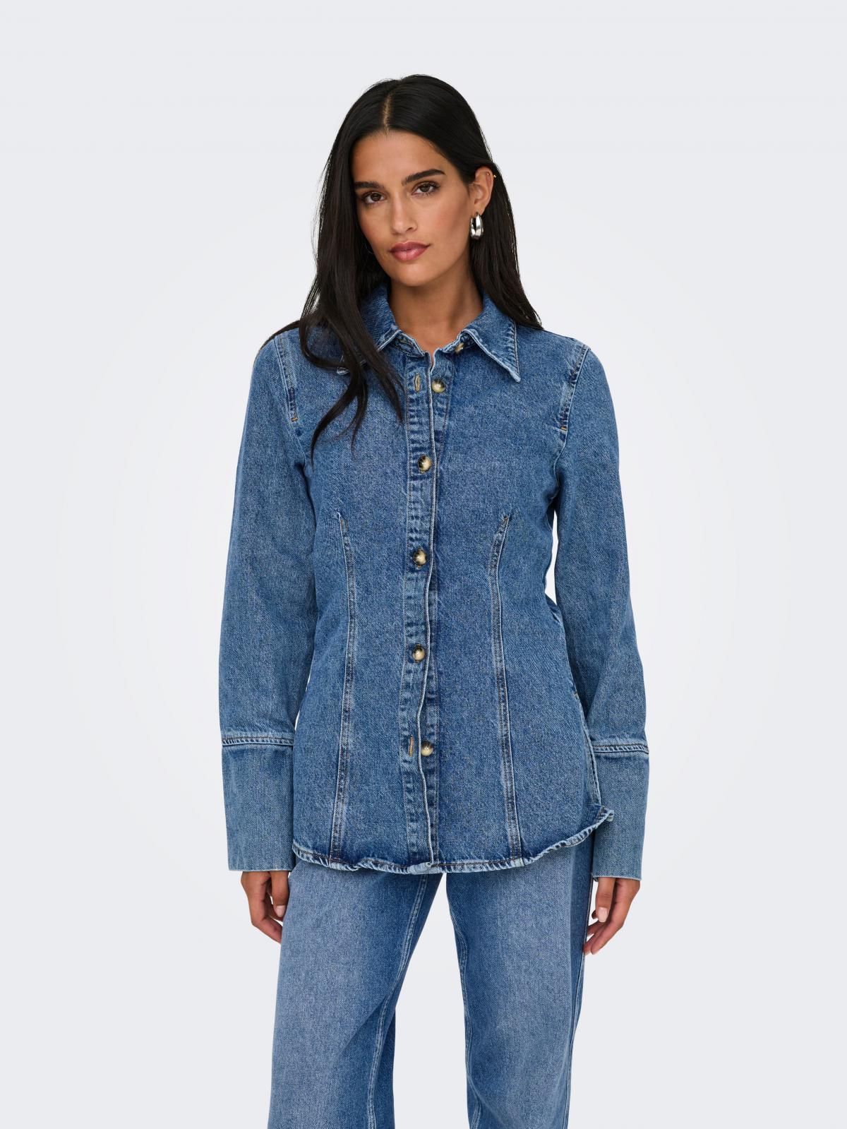 온리 슬림핏 테크니컬 캐주얼 데님 셔츠 15340935_2115 BLUE / MEDIUM BLUE DENIM - 상품 이미지