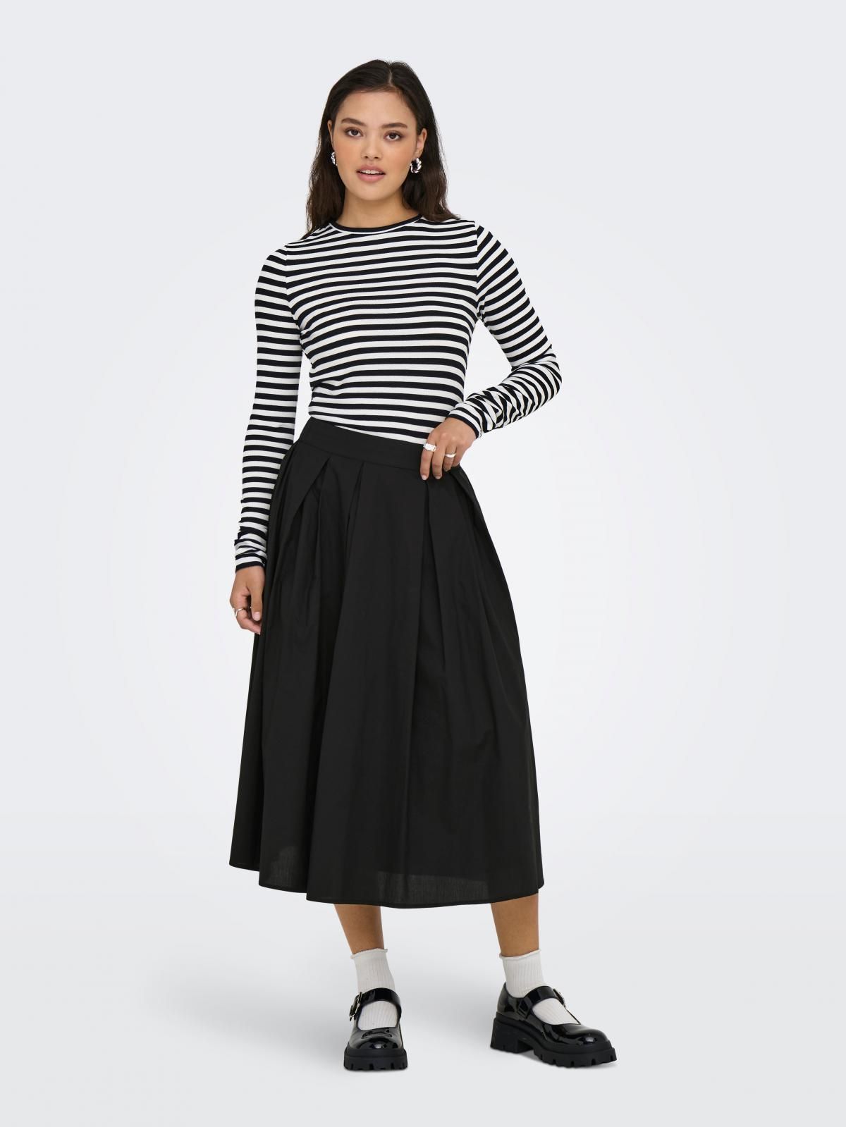 온리 베이직 롱 플레어 스커트 밴딩 15369555_2161 BLACK / BLACK - 상세 이미지 5