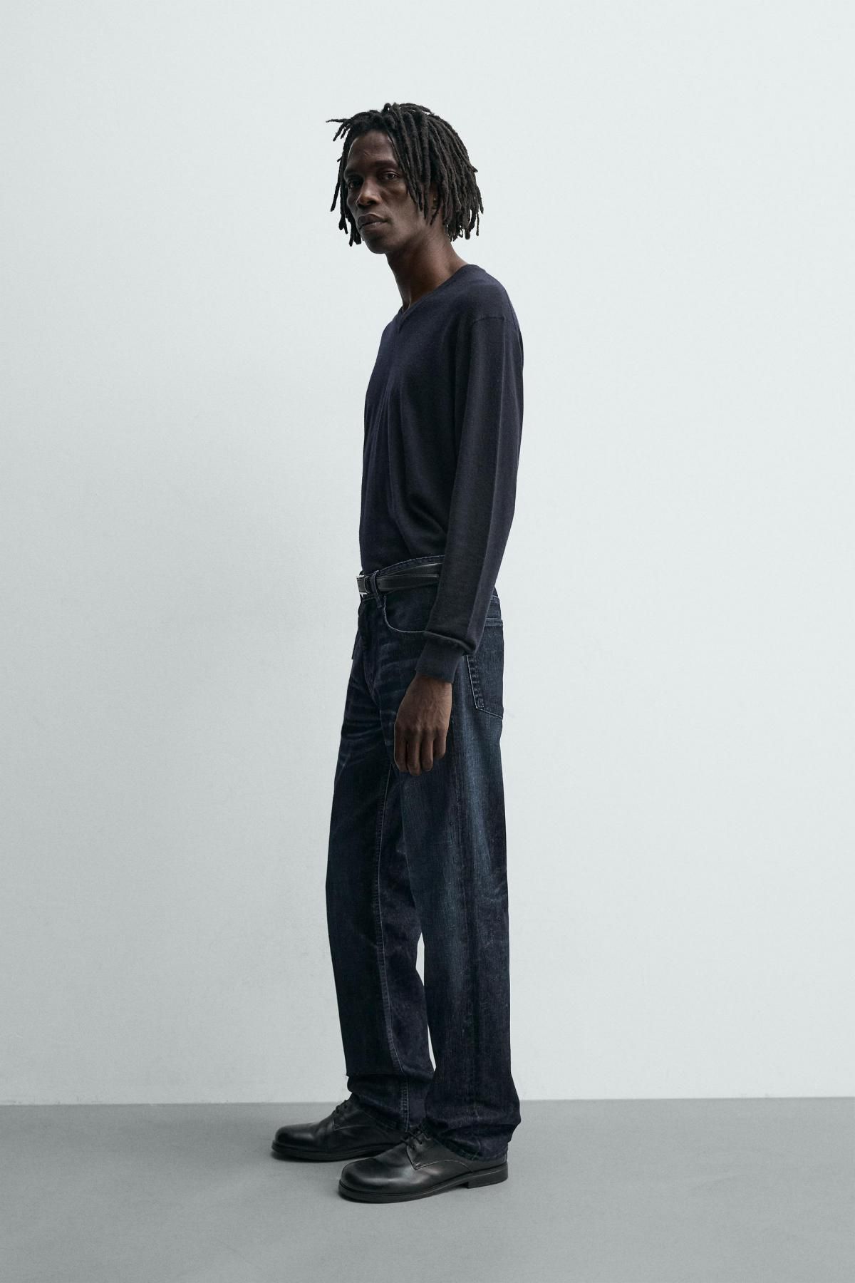 자라 테크니컬 플록 스트레이트핏 데님 진 0840/386 NAVY BLUE - 상세 이미지 4