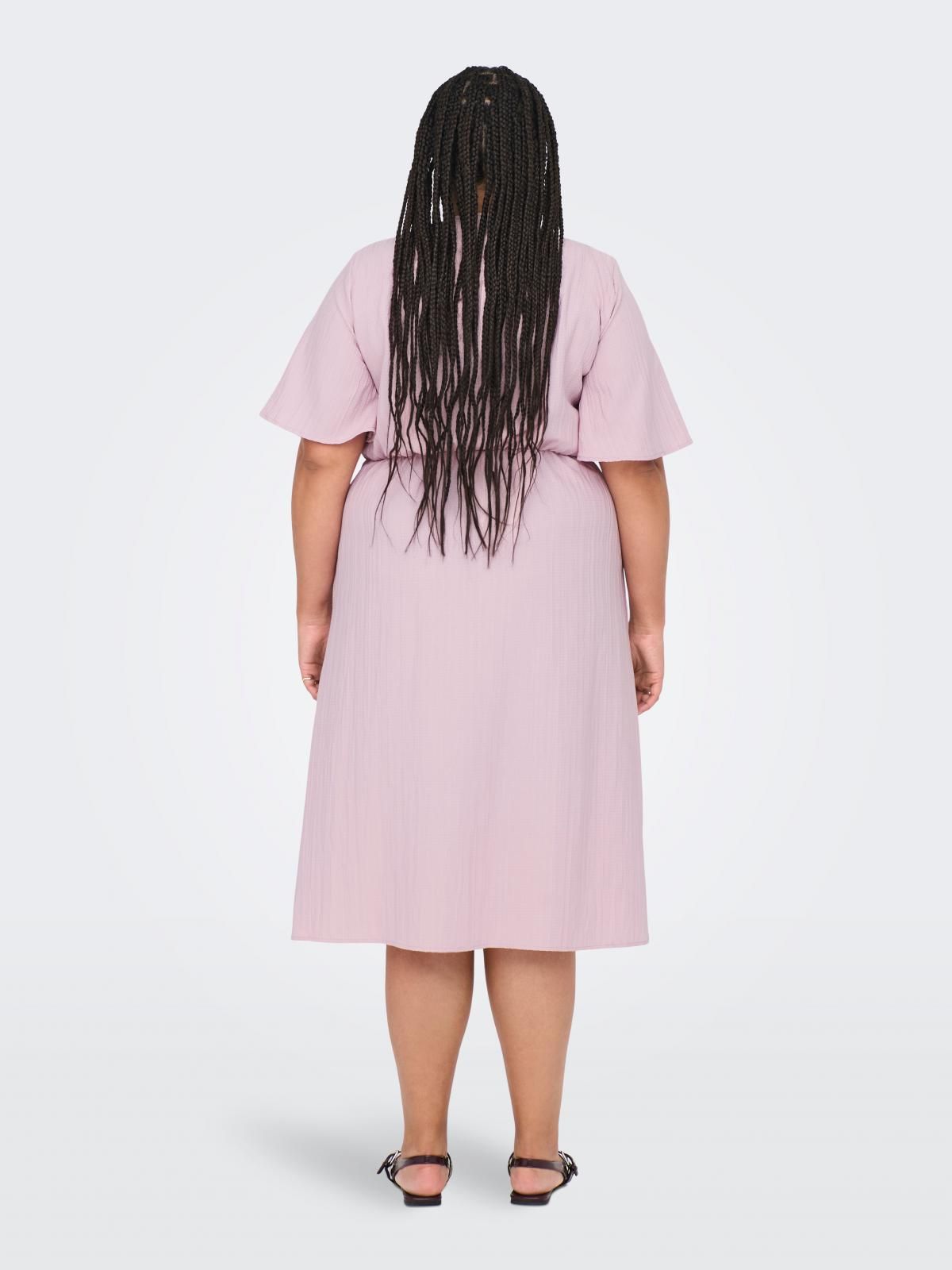 온리 빅사이즈 페미닌 브이넥 미디 원피스 15354632_917 PURPLE / CHALK PINK - 상세 이미지 2