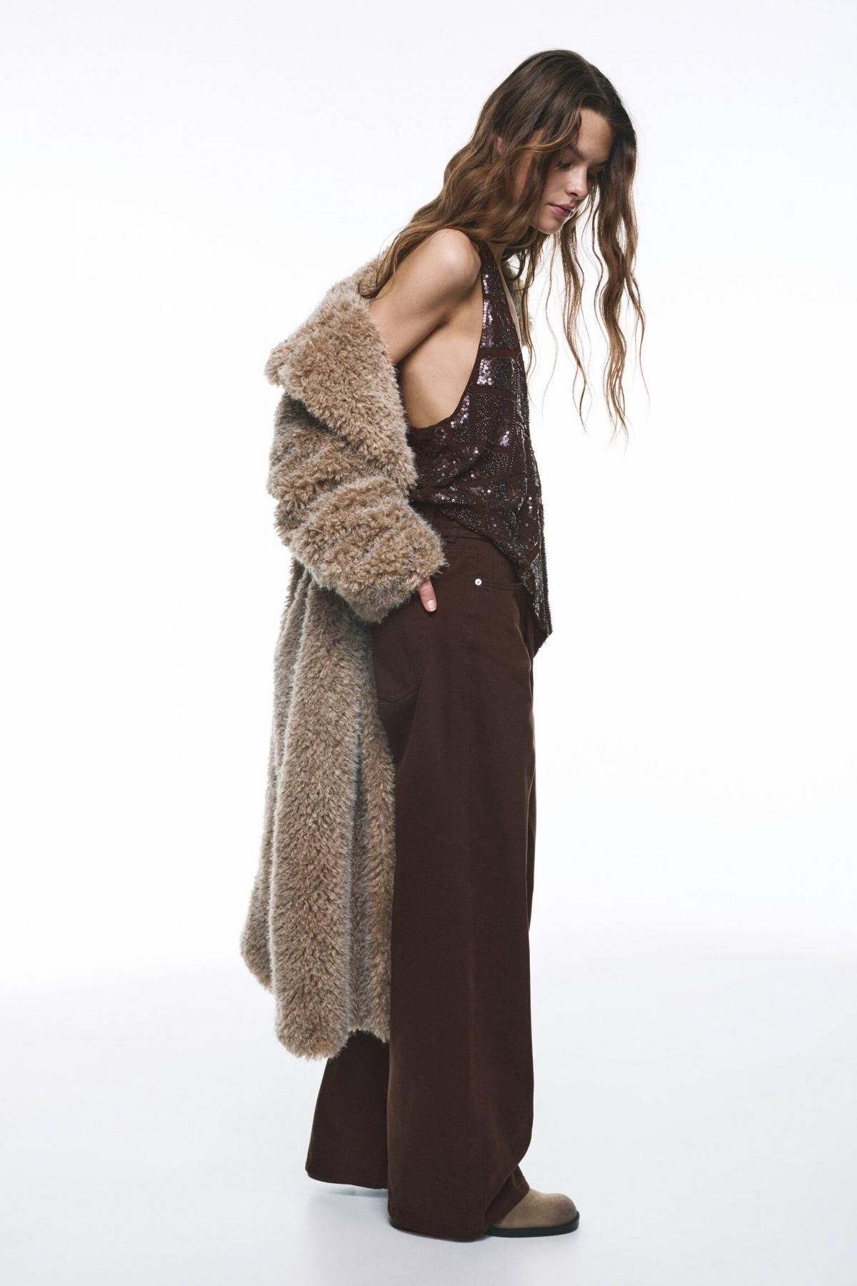 풀앤베어 드로스트링 와이드 배기 데님 팬츠 7687/329 BROWN - 상세 이미지 5