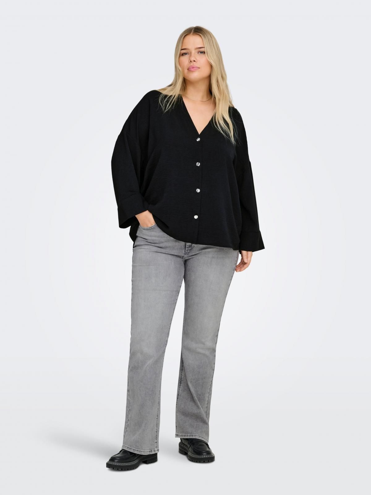 온리 빅사이즈 루즈핏 브이넥 블라우스 15377808_2161 BLACK / BLACK - 상세 이미지 5