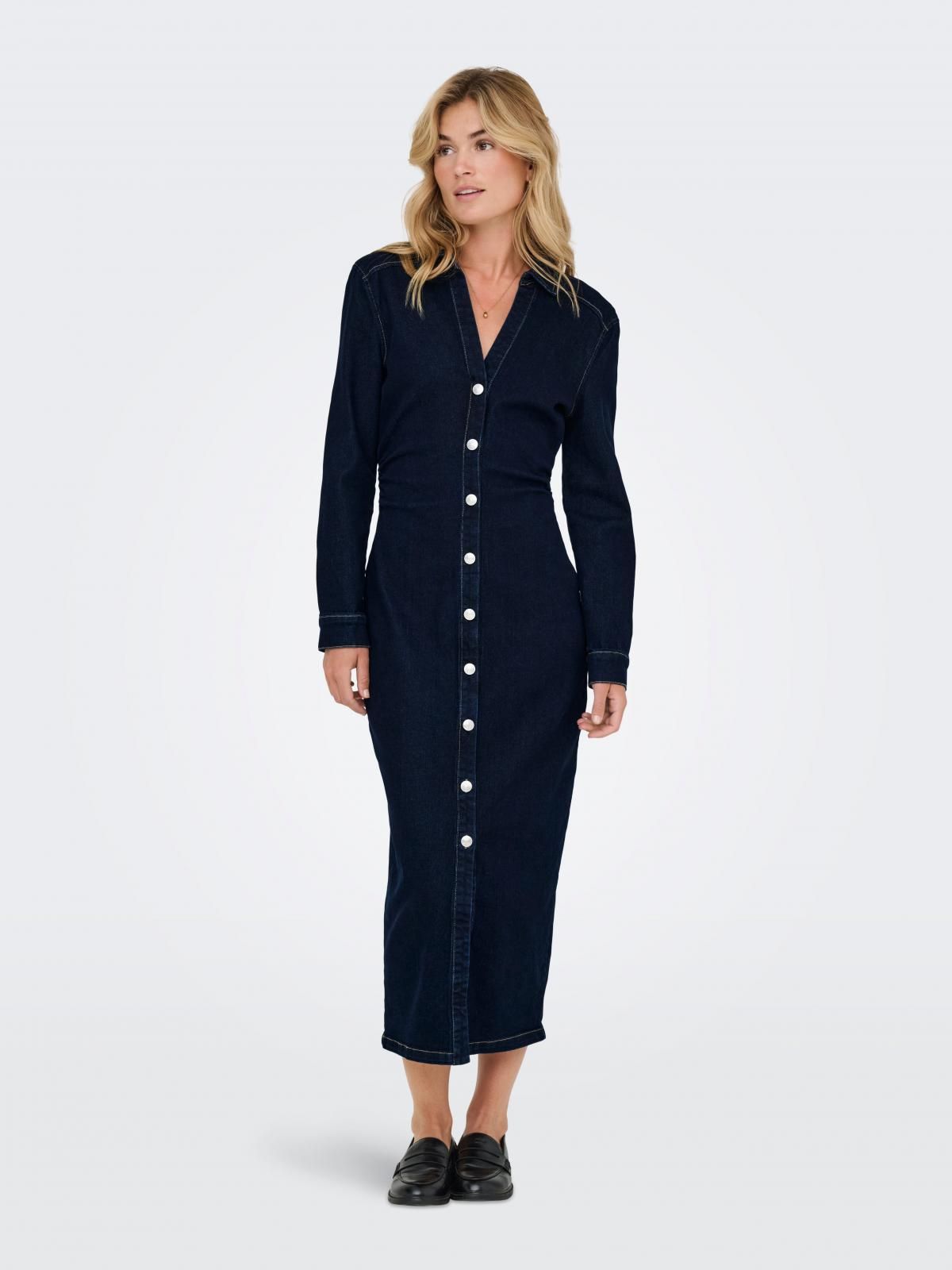 온리 데님 슬림핏 셔츠 롱 원피스 15353746_2114 BLUE / DARK BLUE DENIM - 상품 이미지