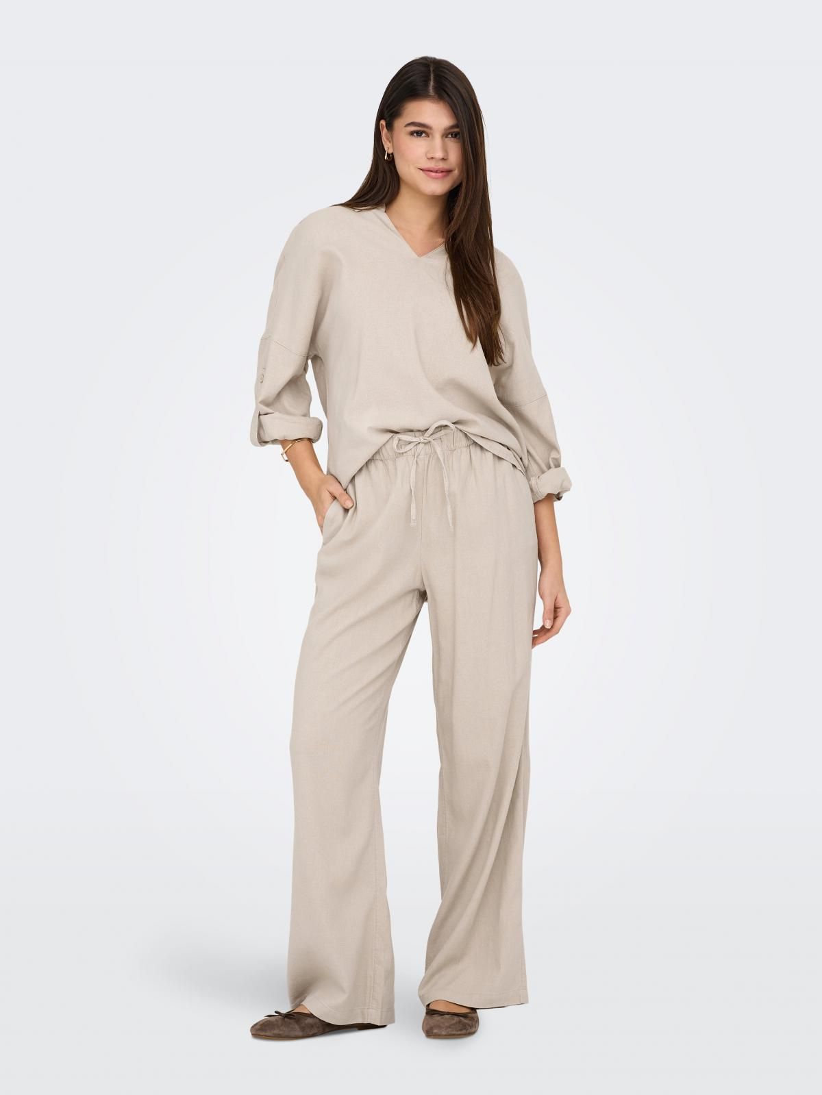 온리 리조트 카라 7부 소매 튜닉 탑 15338898_108 GREY / OXFORD TAN - 상세 이미지 5
