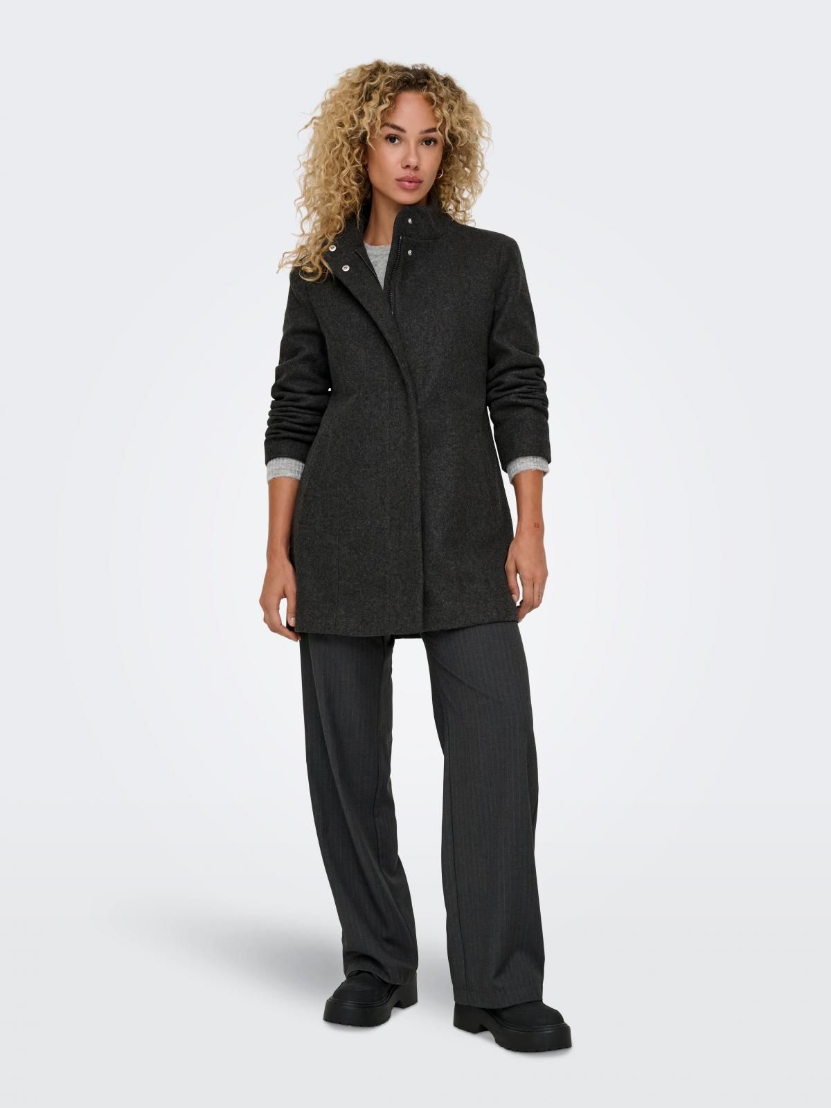 온리 테크니컬 하이넥 롱 코트 15332960_2383 GREY / DARK GREY MELANGE - 상세 이미지 5