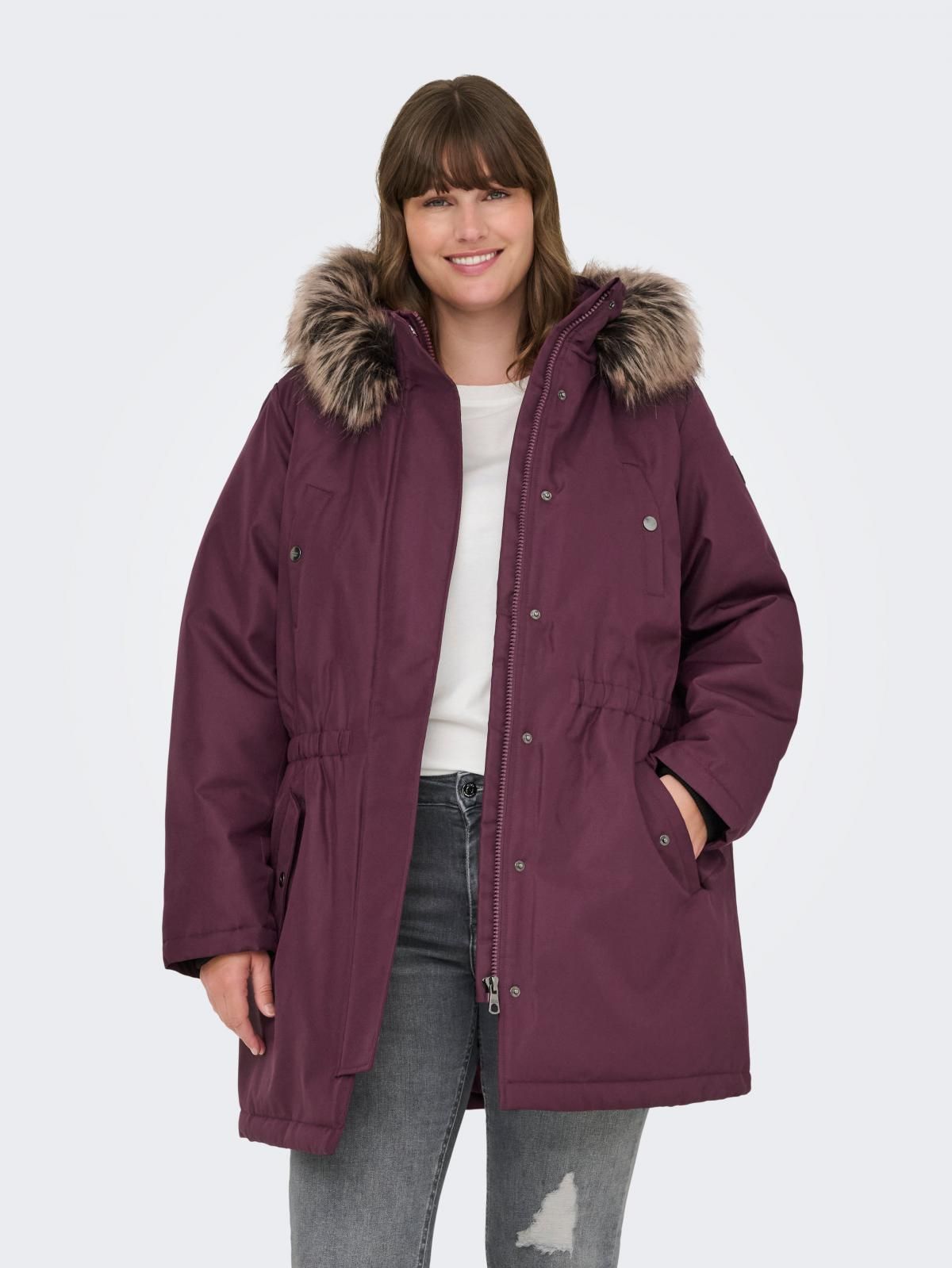 온리 빅사이즈 테크니컬 후드퍼 롱파카 15185999_1045_1065584 PURPLE / MAUVE WINE - 메인 이미지