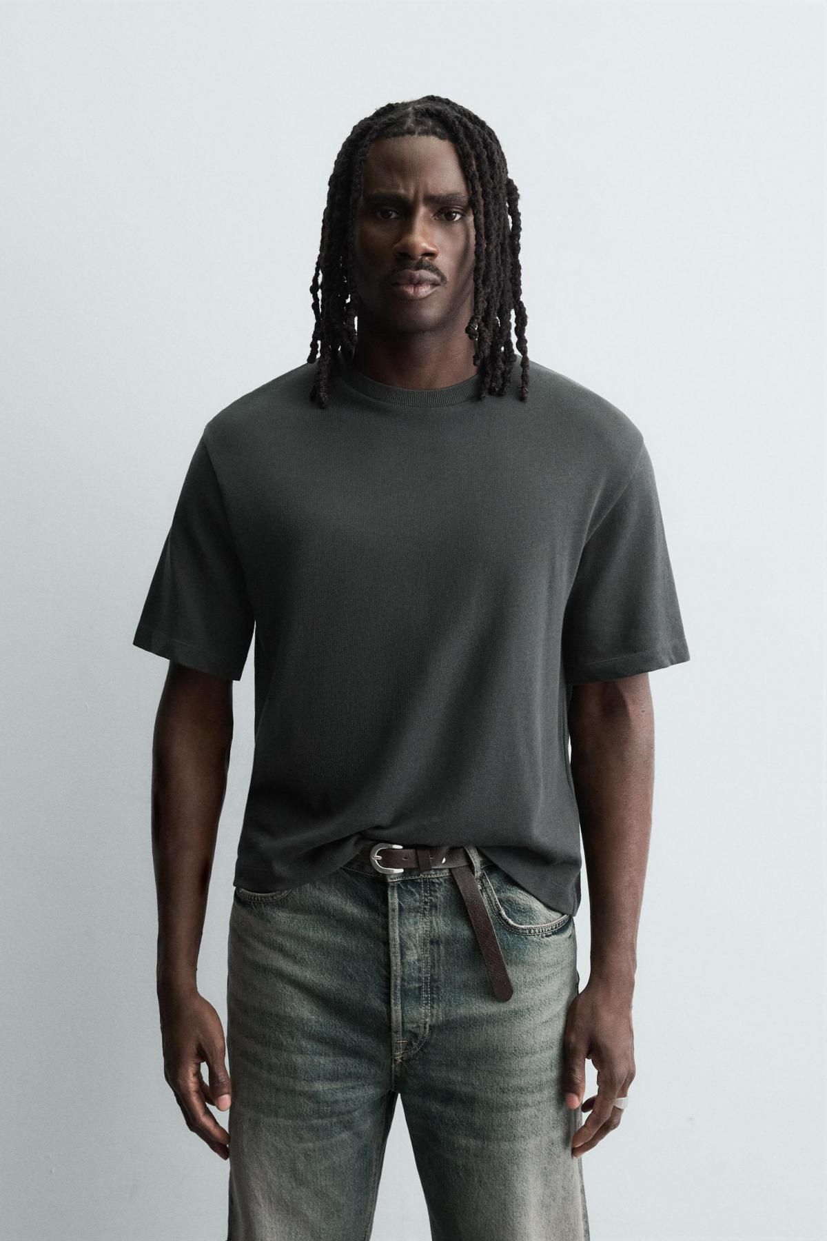 자라 박시핏 코튼 반팔 티셔츠 4231/436 ANTHRACITE GREY - 상세 이미지 3