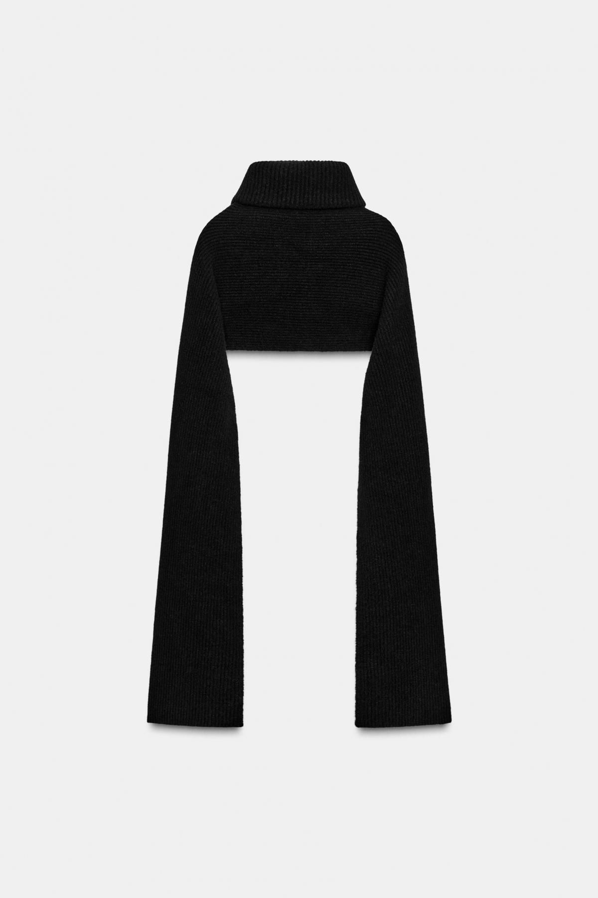 자라 울블렌드 하이넥 집업 니트 스카프 1023/293 BLACK - 상세 이미지 5
