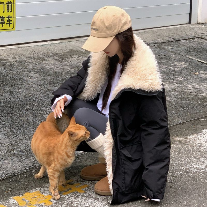 여성 오버핏 루즈핏 두툼한 겨울 패딩 점퍼 퍼 카라넥 지퍼 보온성 데일리 캐주얼 아우터 자켓 - 상세 이미지 4