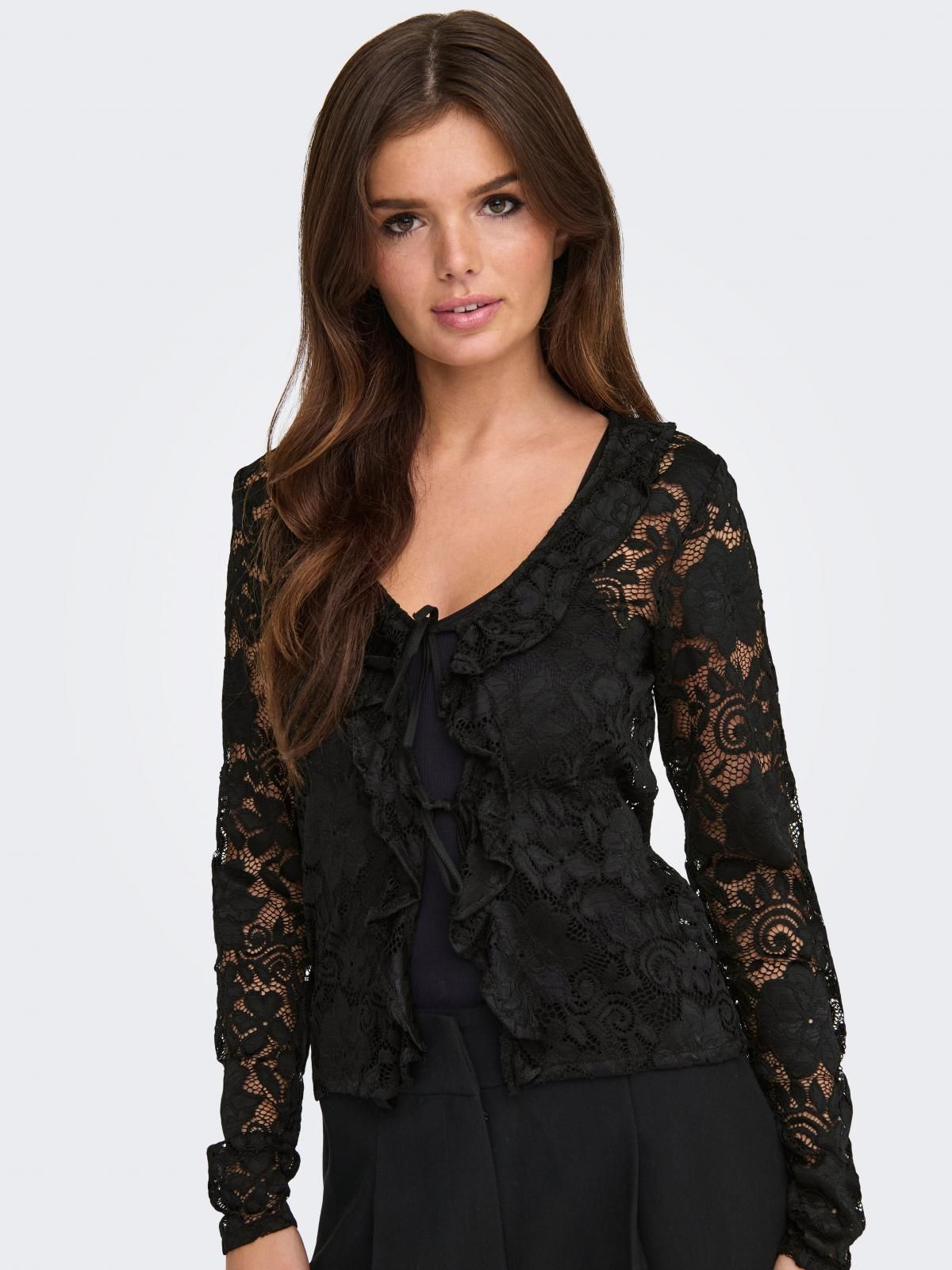 제이디와이 레이스 블랙 브이넥 가디건 15352632_2161 BLACK / BLACK 이미지 6