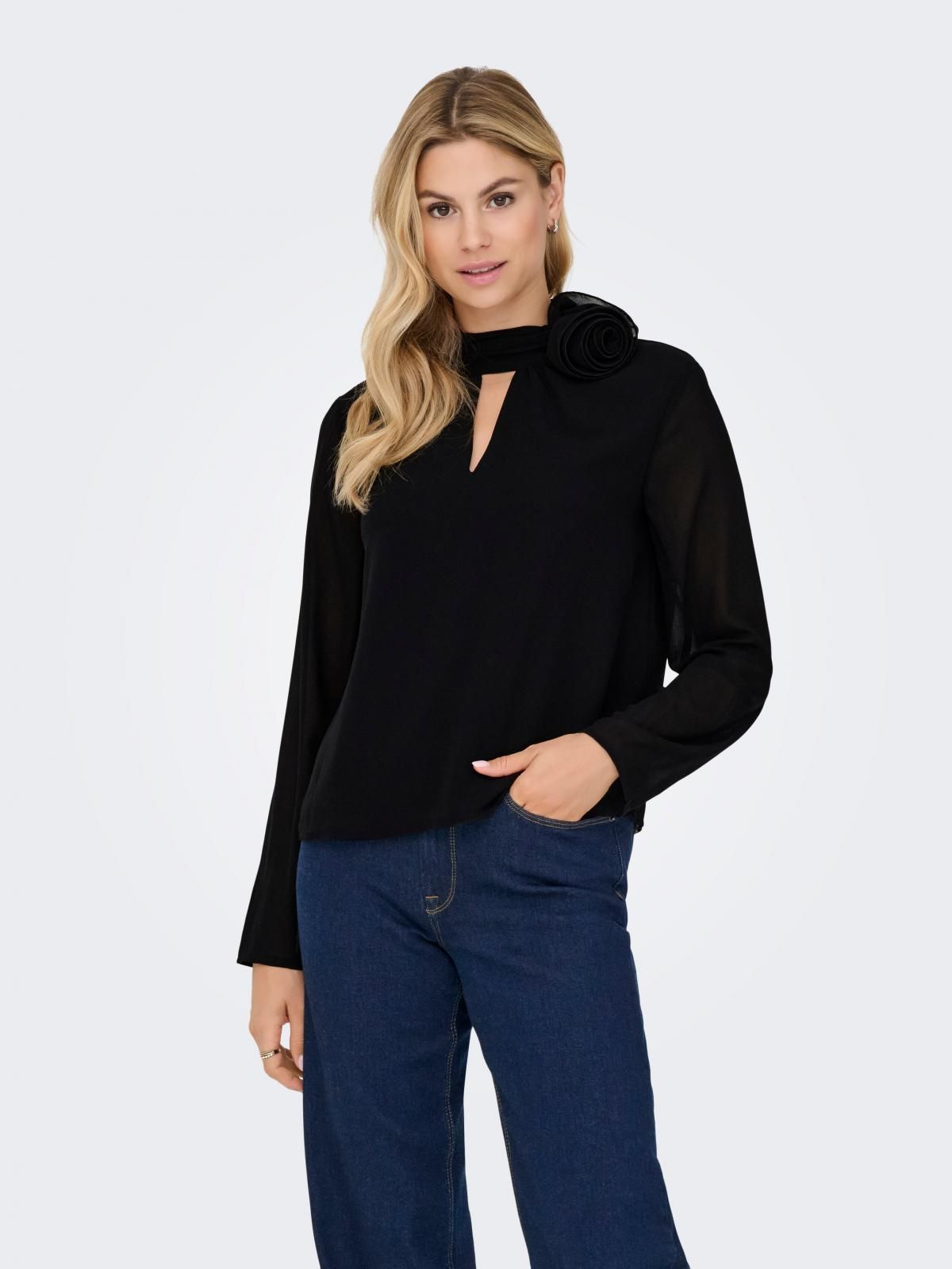 제이디와이 파티 하이넥 블랙 긴팔 블라우스 15361373_2161 BLACK / BLACK - 상품 이미지