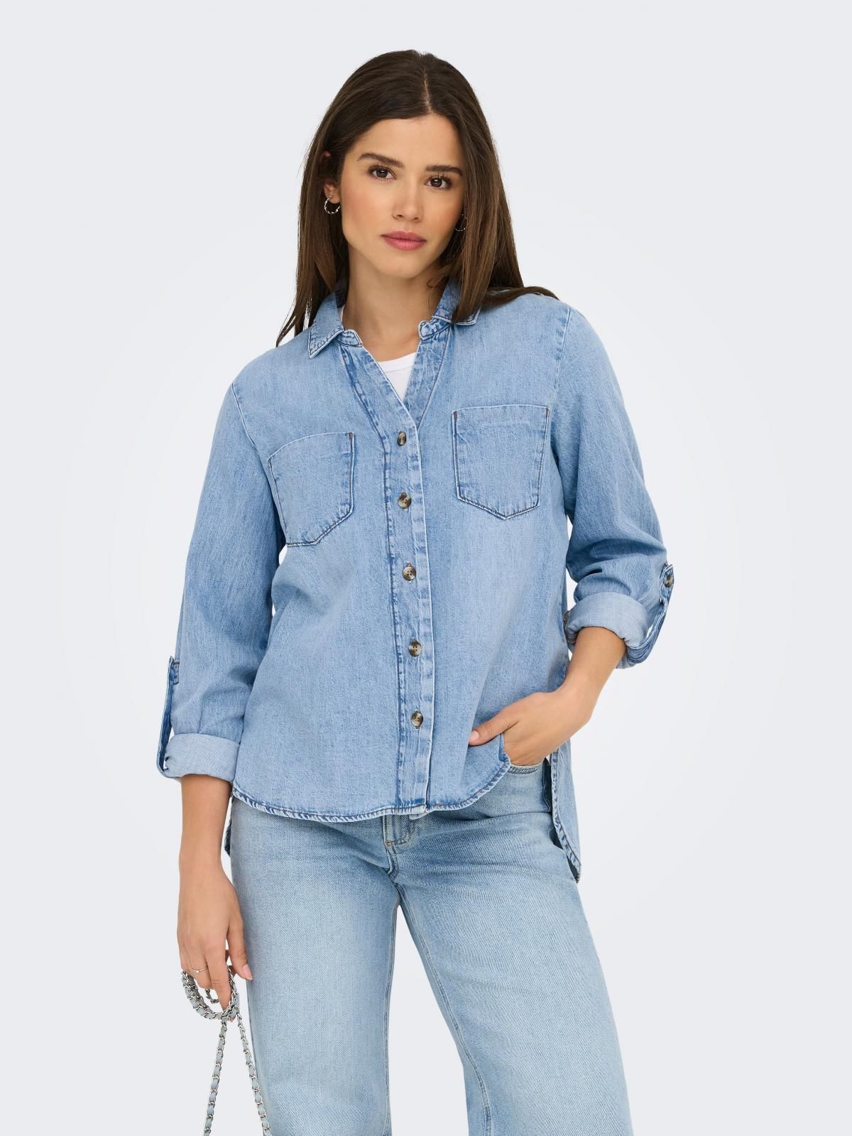 온리 데님 스탠다드핏 롱슬리브 셔츠 15361370_2116 BLUE / LIGHT BLUE DENIM - 상품 이미지