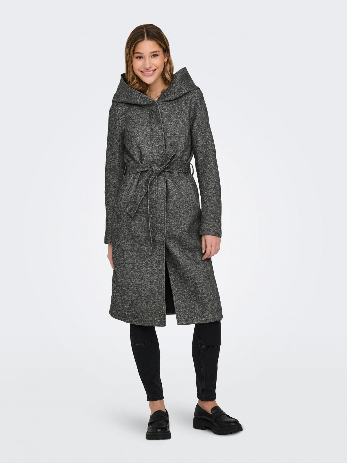 온리 후드 하이넥 롱 벨트 코트 15317976_2383 GREY / DARK GREY MELANGE - 상품 이미지