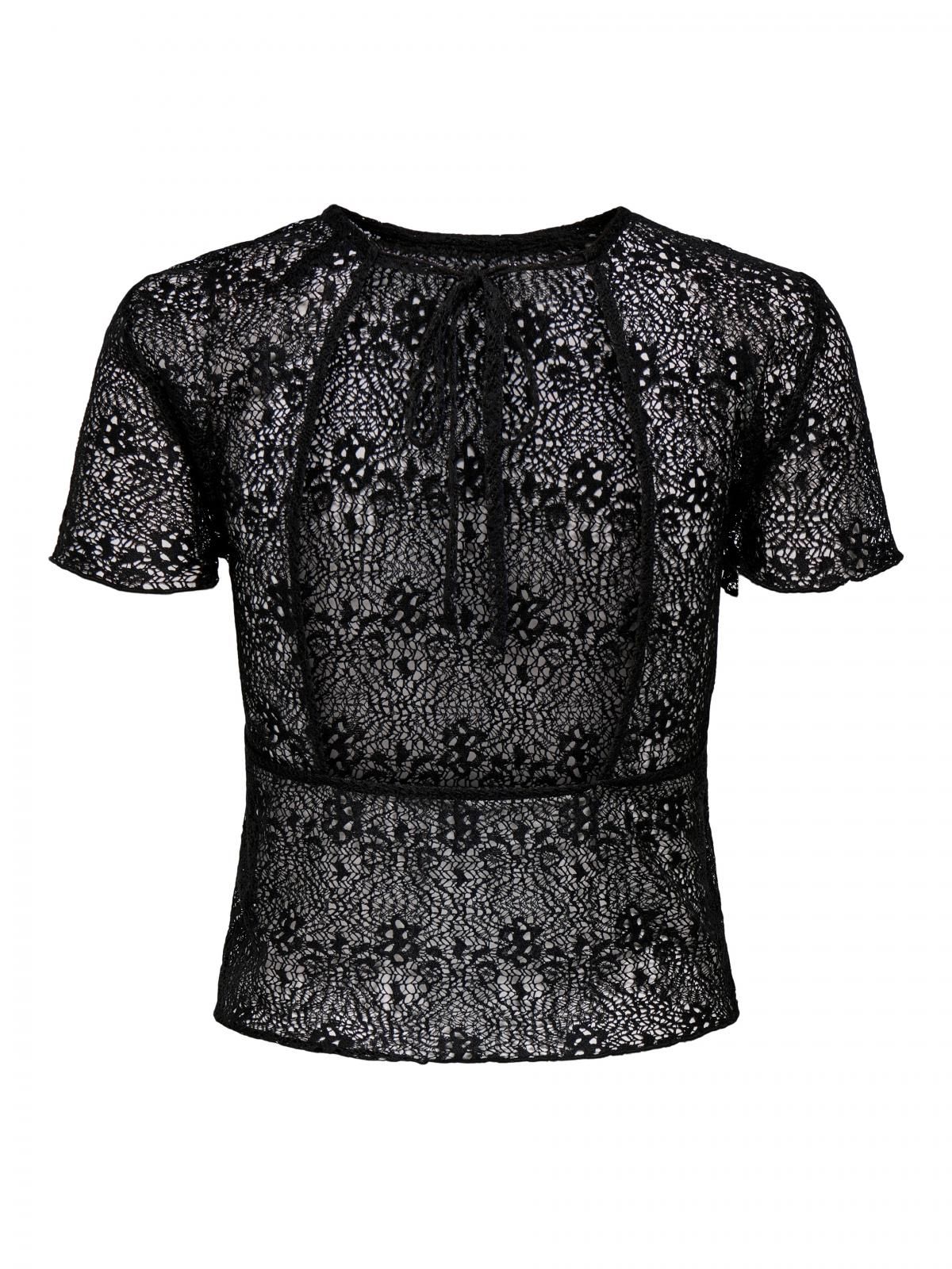 온리 레이스 시스루 크롭 반팔 탑 15350766_2161 BLACK / BLACK - 상세 이미지 4