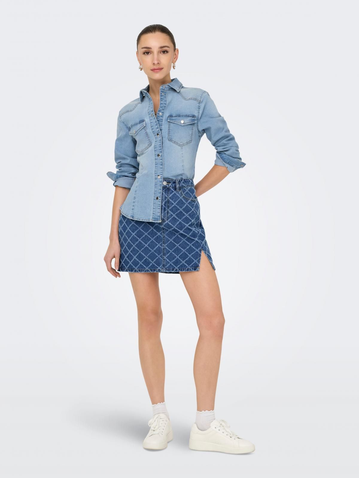 제이디와이 체크 데님 미니 스커트 슬릿 포켓 15353307_2115 BLUE / MEDIUM BLUE DENIM - 상세 이미지 3