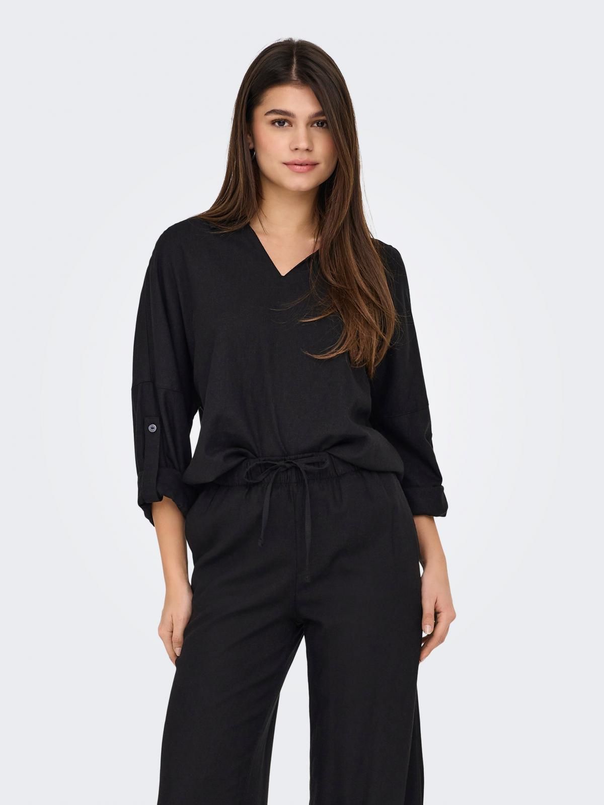 온리 베이직 블랙 리조트카라 7부 튜닉 탑 15338898_2161 BLACK / BLACK - 상품 이미지