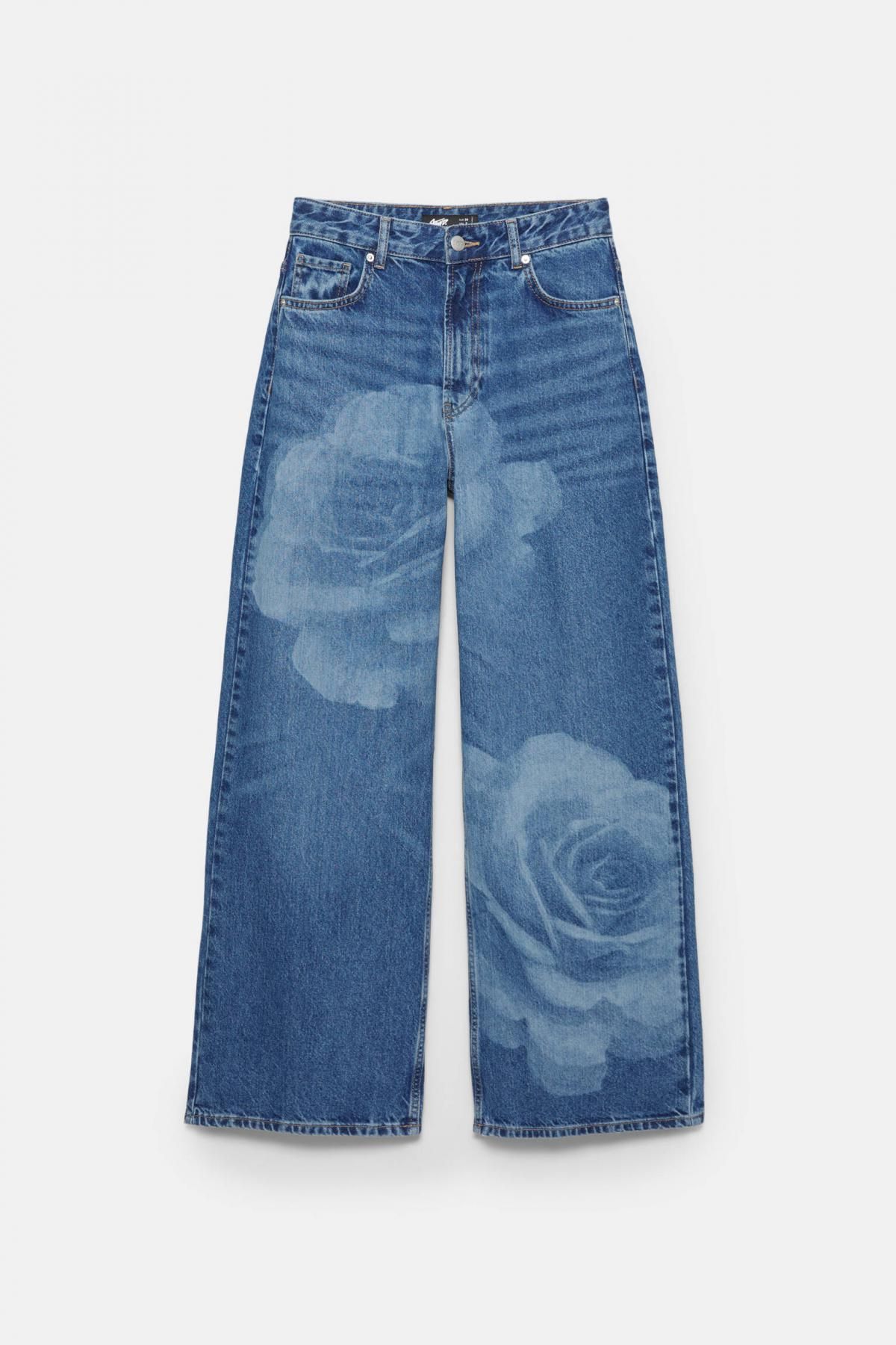 풀앤베어 플라워 레이저 프린트 데님 배기 진 7683/389 MEDIUM BLUE - 상품 이미지