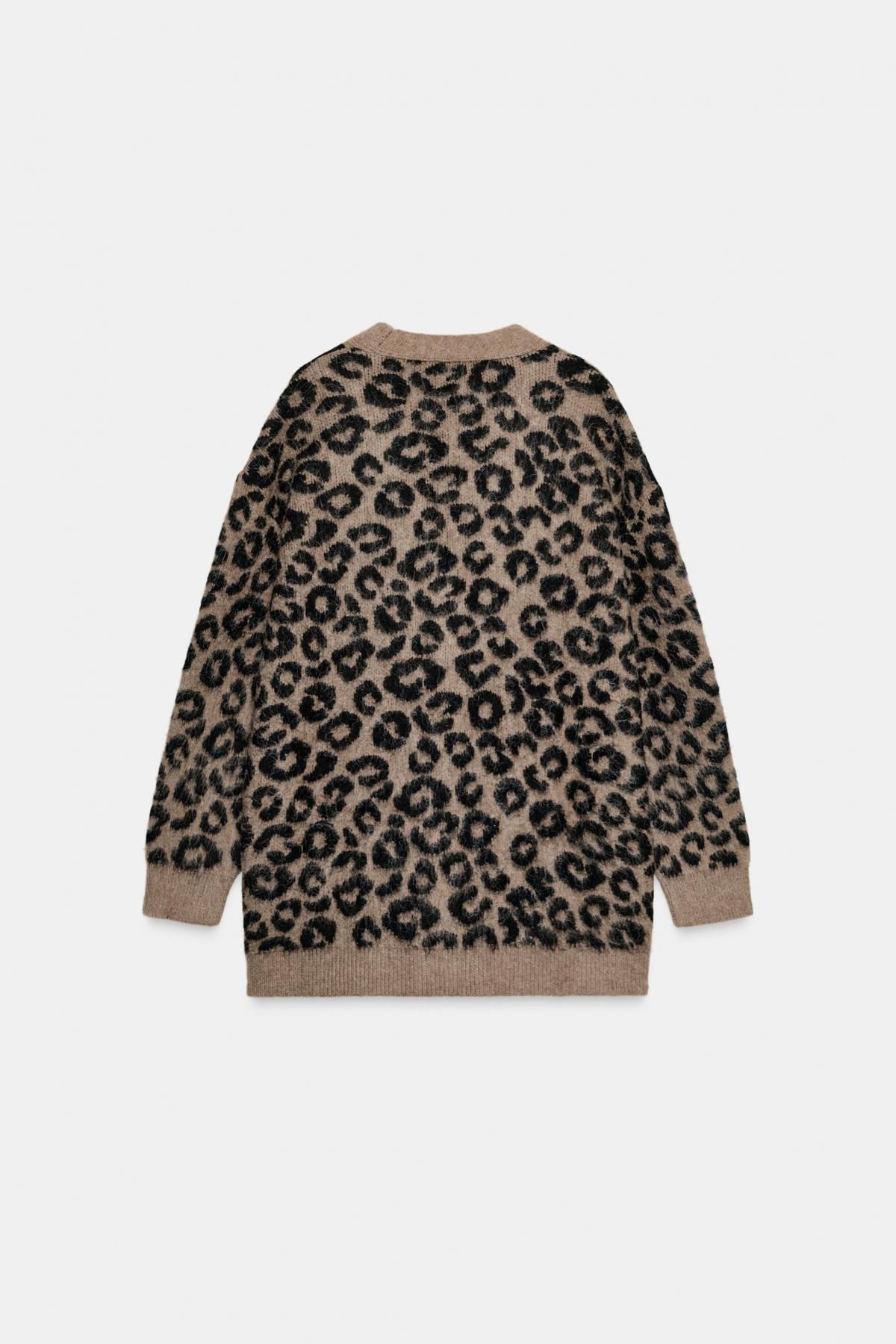 자라 애니멀 자카드 브이넥 니트 가디건 6427/129 LEOPARD - 상세 이미지 4