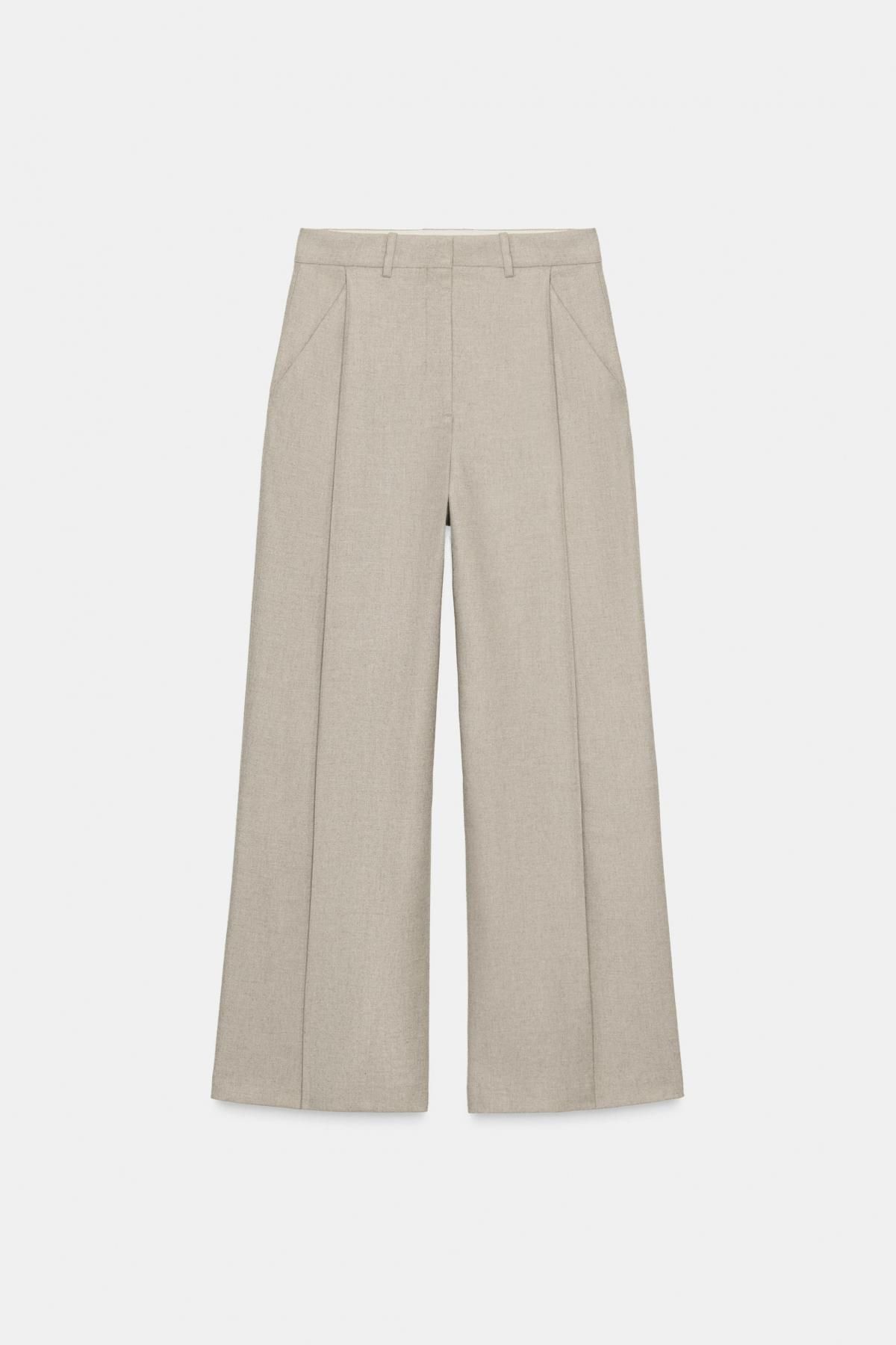 자라 울 블렌드 플리츠 와이드 팬츠 9808/791 BEIGE MARL - 메인 이미지