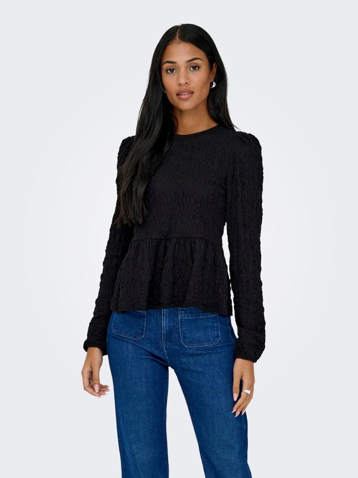온리 페미닌 볼륨핏 블랙 페블럼 블라우스 15364740_2161 BLACK / BLACK - 상품 이미지