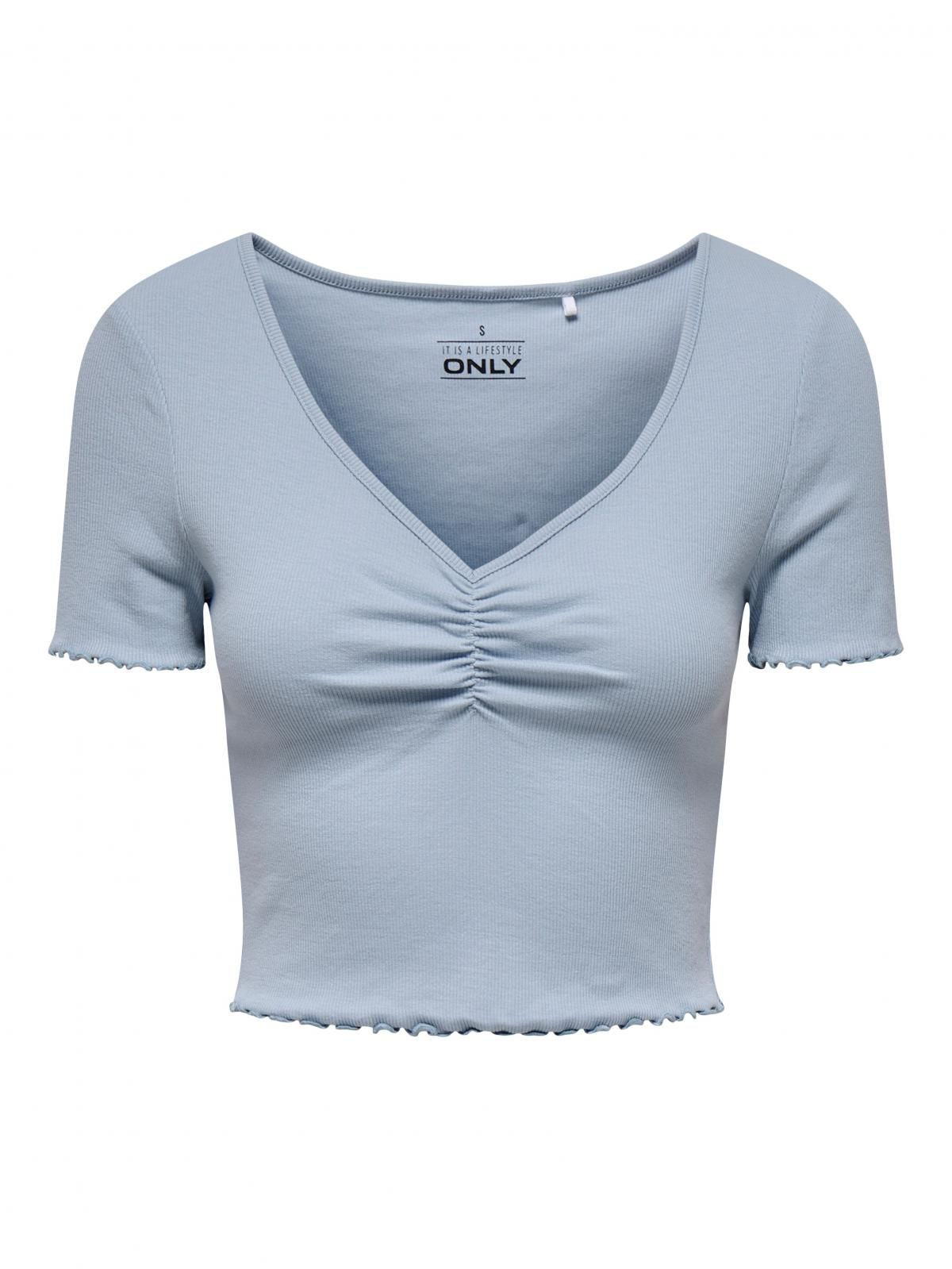온리 브이넥 셔링 크롭 반팔 티셔츠 15311919_3013 BLUE / SOFT CHAMBRAY - 상세 이미지 4
