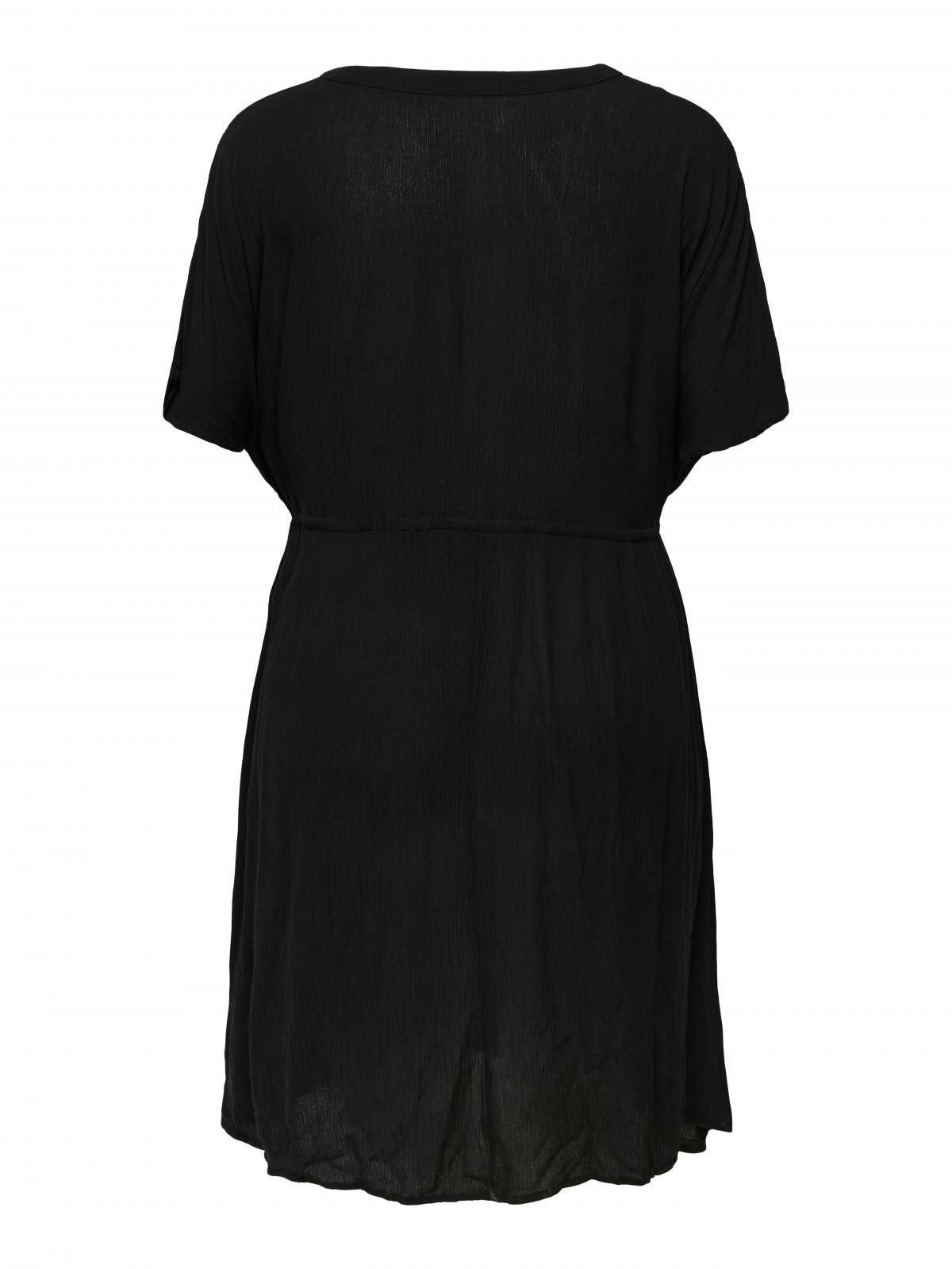 온리 빅사이즈 브이넥 드로스트링 미니 원피스 15349312_2161 BLACK / BLACK - 상세 이미지 4