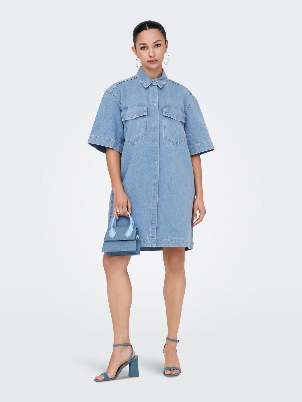 온리 연청 데님 릴렉스핏 셔츠 미니 원피스 15327766_2116 BLUE / LIGHT BLUE DENIM - 상세 이미지 2