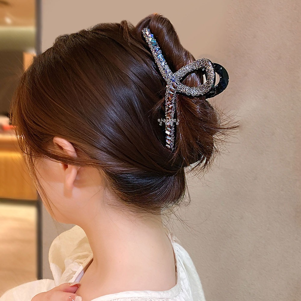 크리스탈 큐빅 꼬임 명품집게핀 긴머리 올림 헤어핀 - 상품 이미지
