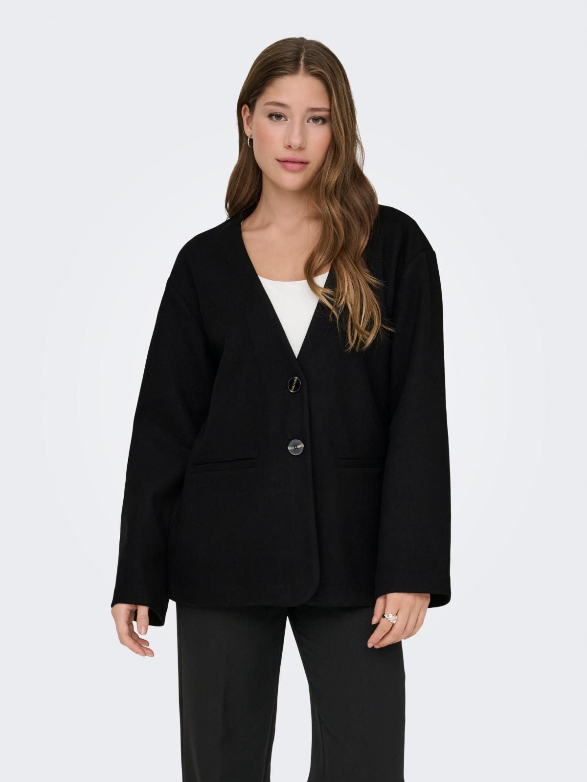 온리 오버핏 테일러드 브이넥 블랙 블레이저 15350889_2161 BLACK / BLACK - 상품 이미지