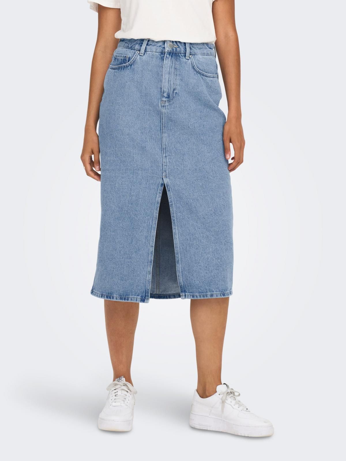 온리 데님 미디 스커트 프론트슬릿 캐주얼 15319268_2116 BLUE / LIGHT BLUE DENIM - 상품 이미지