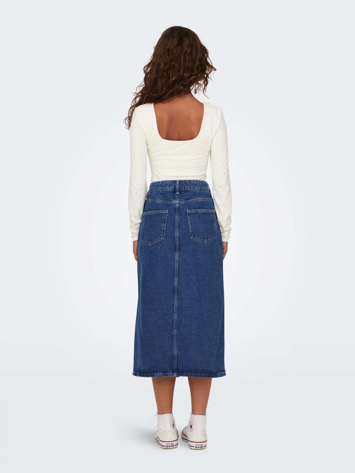 온리 데님 트렌디 미디 스커트 앞트임 15319268_2115 BLUE / MEDIUM BLUE DENIM - 상세 이미지 2